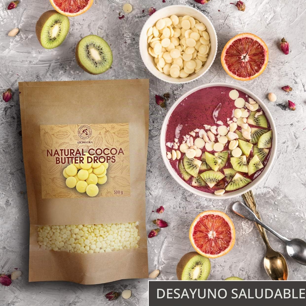 Manteca de Cacao Comestible 500g - Theobroma - Cacao Nibs - Raw Sin Refinar Manteca de Cacao - Pastillas de Manteca de Cacao Granulos - Hornear Manteca de Cacao Alimentaria para Hornear y Hacer