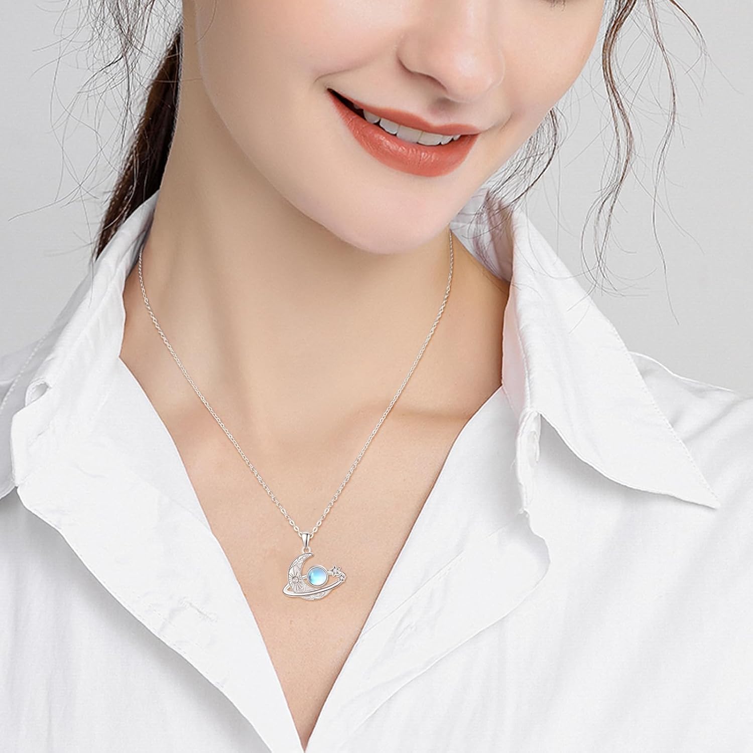 Moonstone Necklace 925 Sterling Silver Moon Star Pendant Planet Saturn Necklace Celestial Jewelry for Women - Image 4