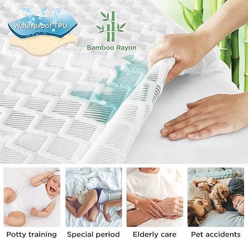 Miniatura 3 de Bedsure Protector de colchón de tamaño matrimonial ultra transpirable impermeable refrescante funda de colchón suave tela de aire 3D con bolsillo