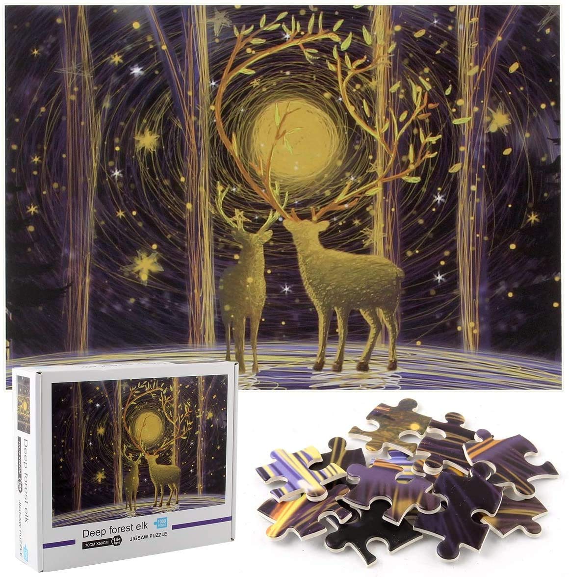 MI Puzzles Puzzles 1000 Pieces Jigsaw Paper Puzzles, Home Wall Decor Deep Forest ELK, MFT88329
