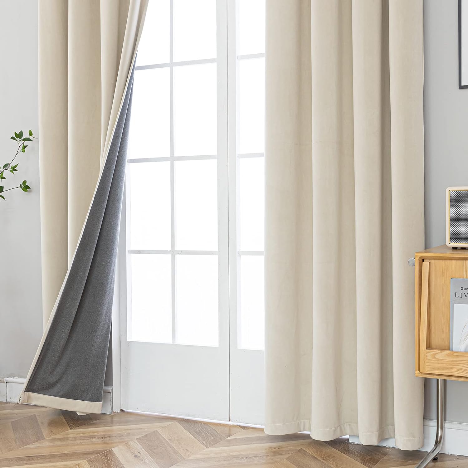 PLEASANT BOULEVARD Velvet Curtains [2 Panels] Heavy Blackout Window Drapes with Grommet, Thermal Insulated Darkening Curtains for Living Room, Bedroom, & Home Decor (52" W x 63" L, New Beige)
