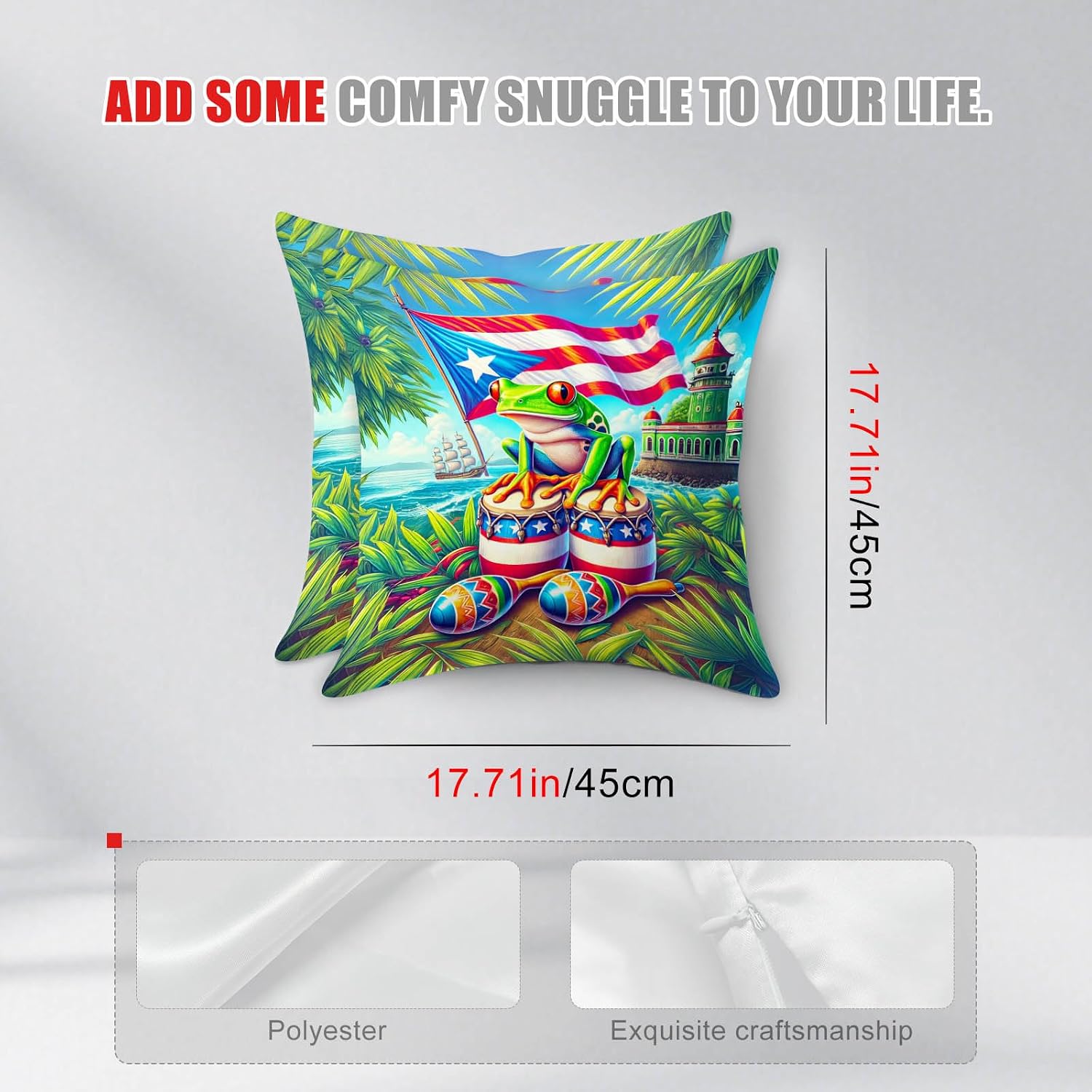 HOMETITUTE Set of 2 Puerto Rico Coqui Frog Throw Pillow Covers 18x18 Inch image 3