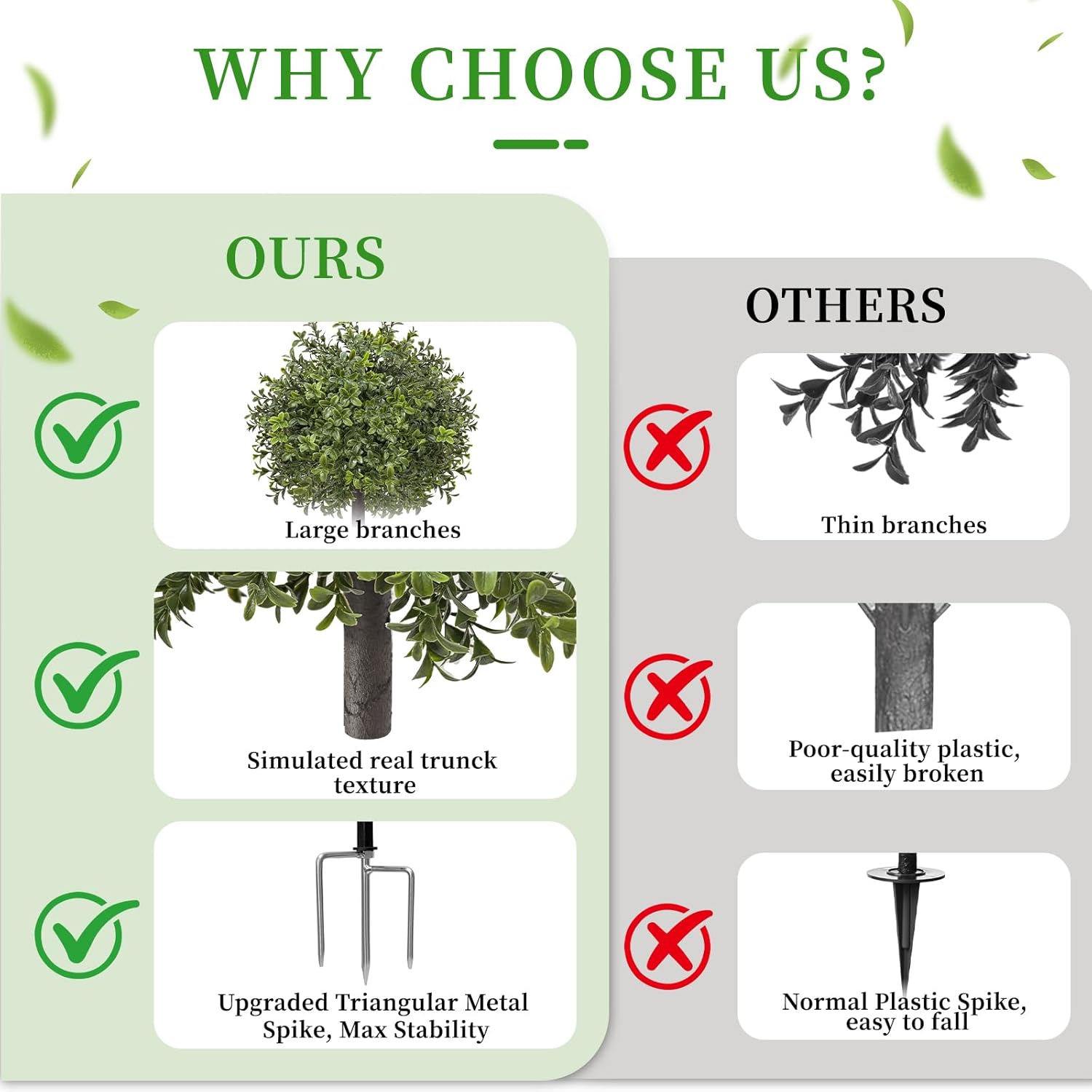 EREAL 24'' Artificial Boxwood Topiary 2 Pack, UV Resistant Outdoor Faux Boxwood Ball Tree with Metal Ground Spikes, No Maintenance Artificial Plants for Front Door, Porch, Entryway, Garden Decor