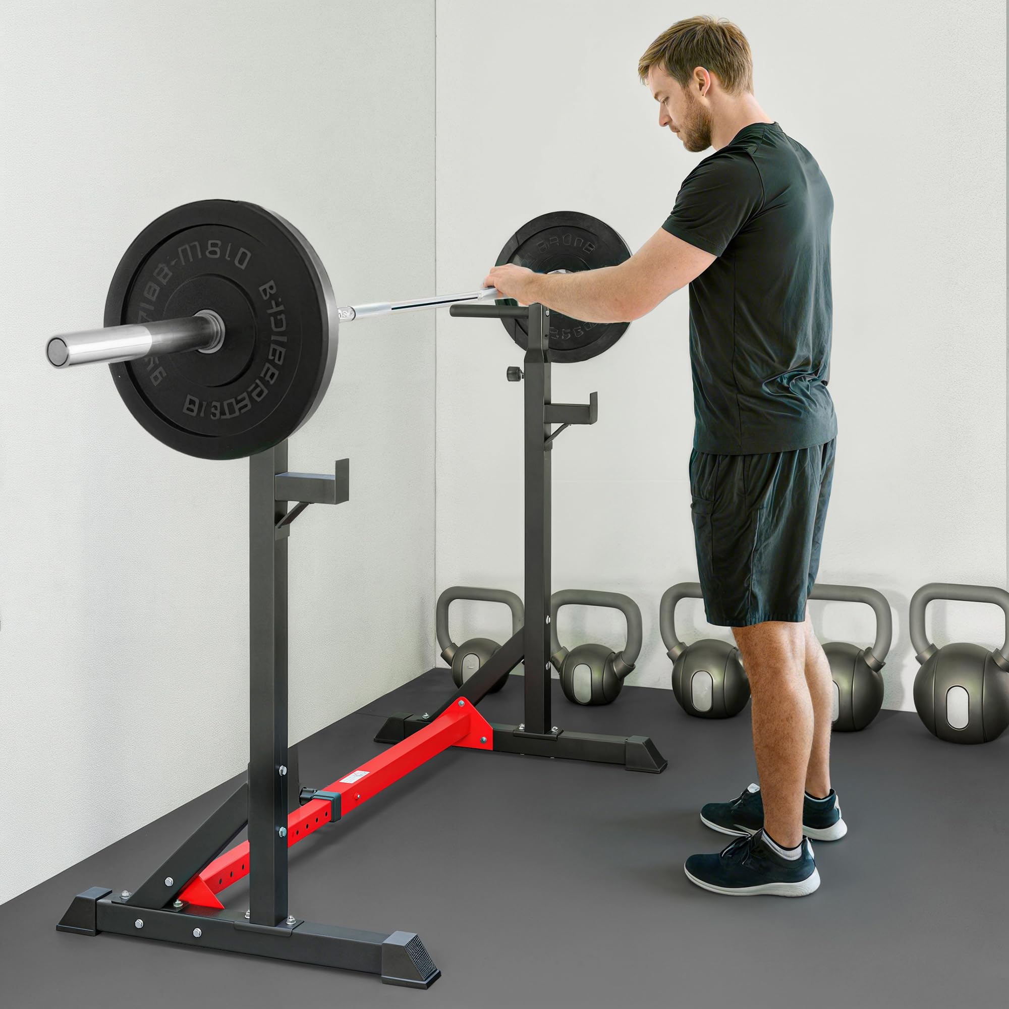 HOMCOM Soporte para Pesas Ajustable 150 kg Acero 121-171 cm Negro y Rojo | Estante Soporte Barra Pesas, para Ejercicios Sentadillas, Hogar y Oficina, Altura Regulable