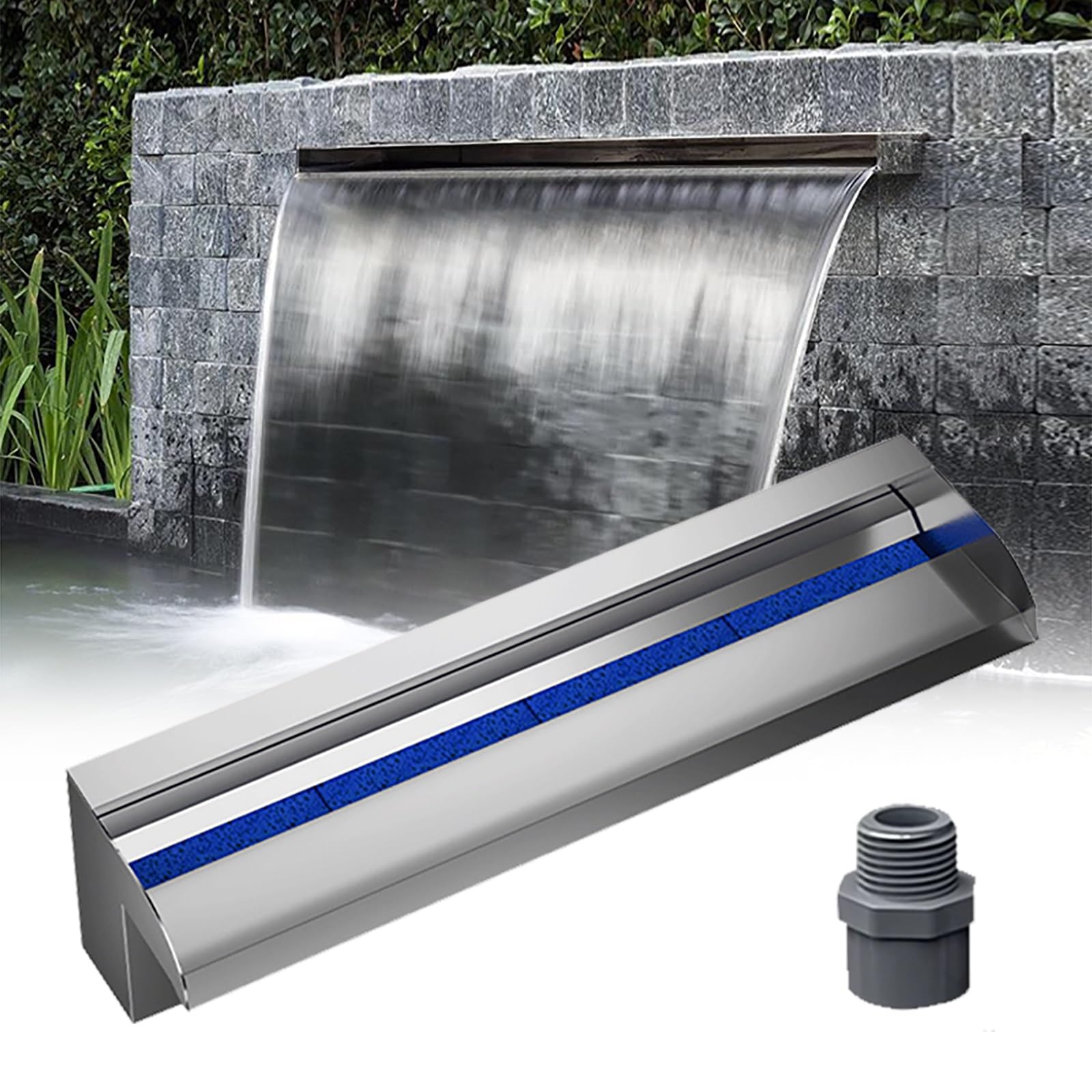 Outdoor Waterfall Fountain Kit with Filter & Spillway Box for Garden Pond Decor - Silver, 190cm (74.8 inches) | Enhance Your Backyard Oasis