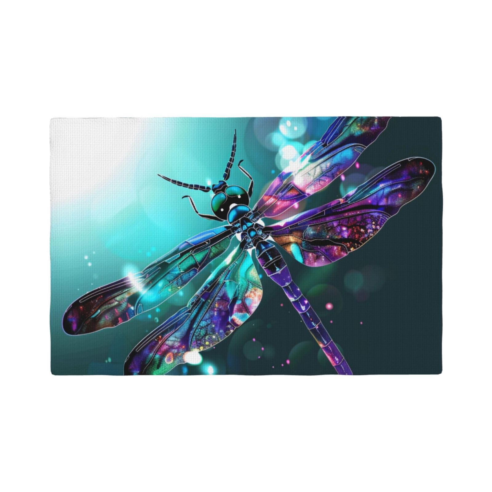 Galaxy Animal Dragonfly Print Placemats Set, Heat Resistant Washable Placemat 12x18in Table Mats for Party Kitchen Dining Table Decoration Indoor Outdoor, Six Piece