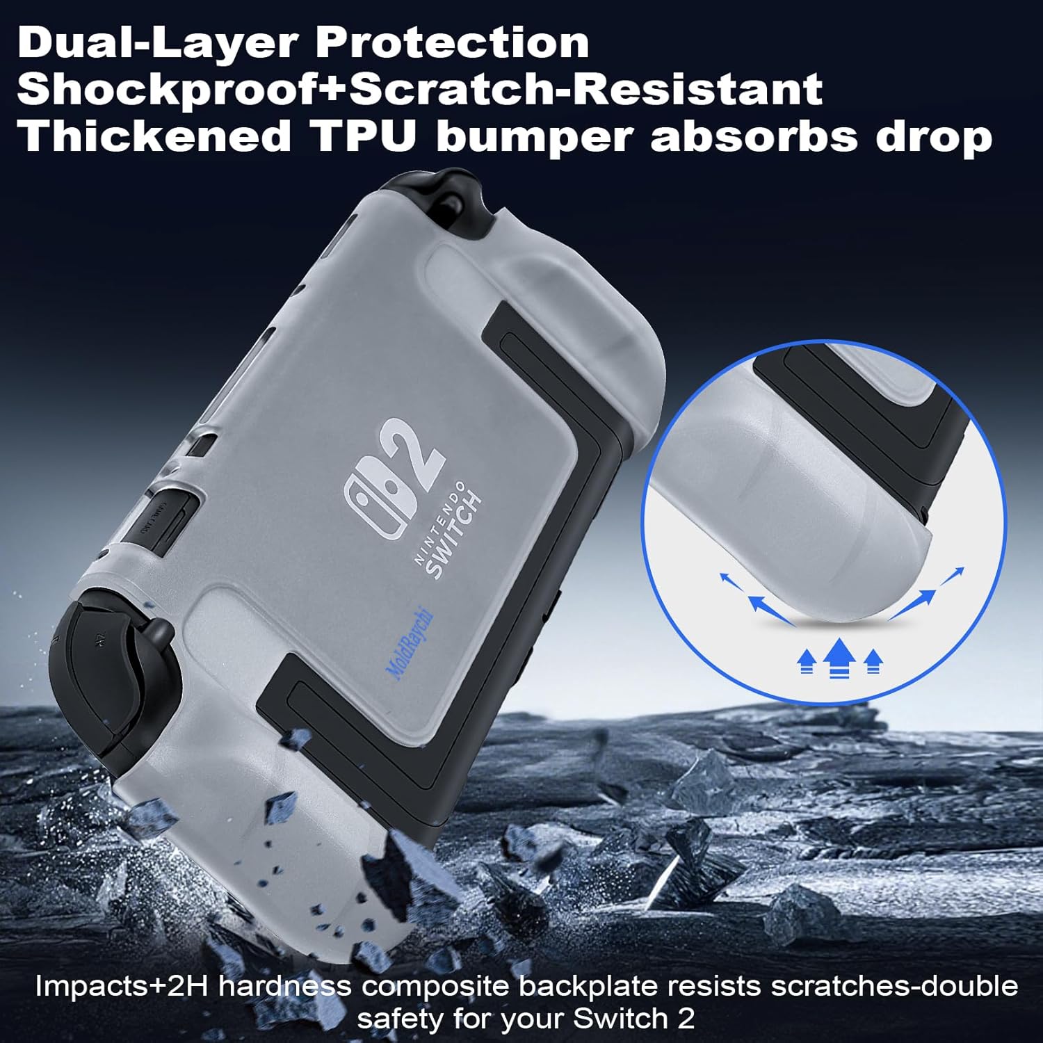 Protective Case for Nintendo Switch 2, Slim Dockable TPU Cover, Kickstand Compatible, Shockproof Protection - Lightweight Design, No Front Screen Layer -Clear Black/ -Clear White (Clear White) - Image 2