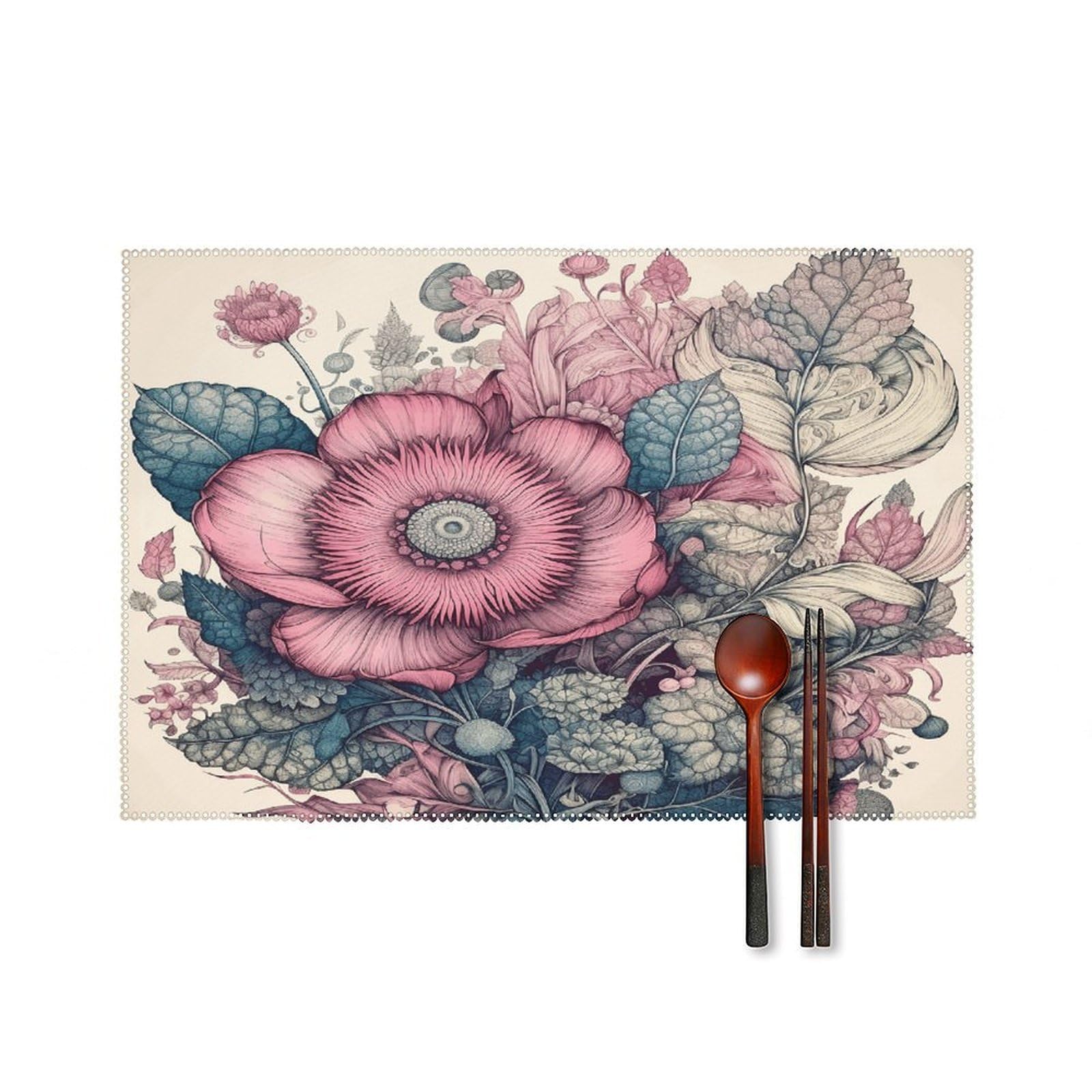 Fodpand Style Drawing Beautiful Flower Placemats Set Of 4 Place Mats Table Mats