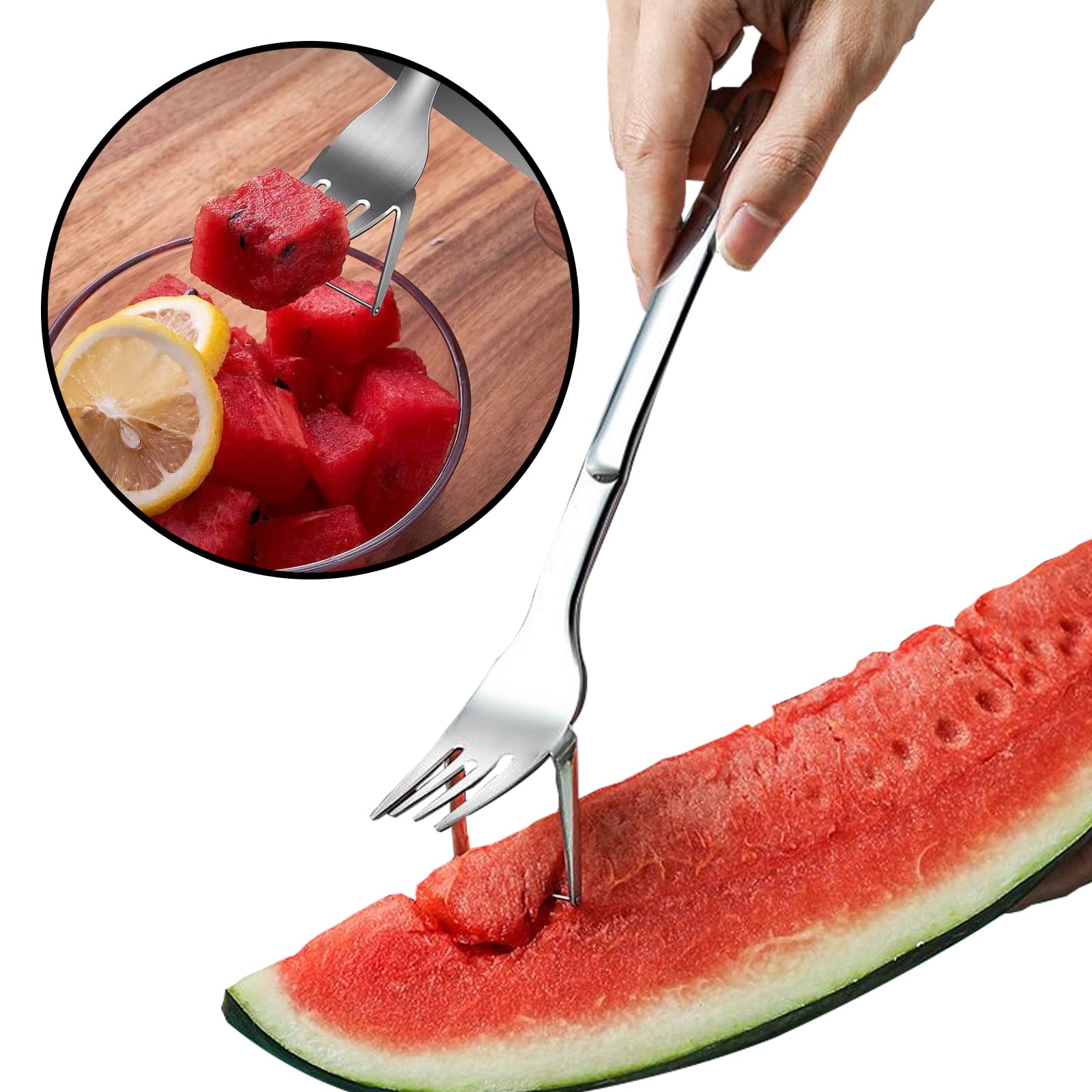 2-in-1 Wassermelonenschneider Set - Edelstahl Melonenschneider Mit Gabel