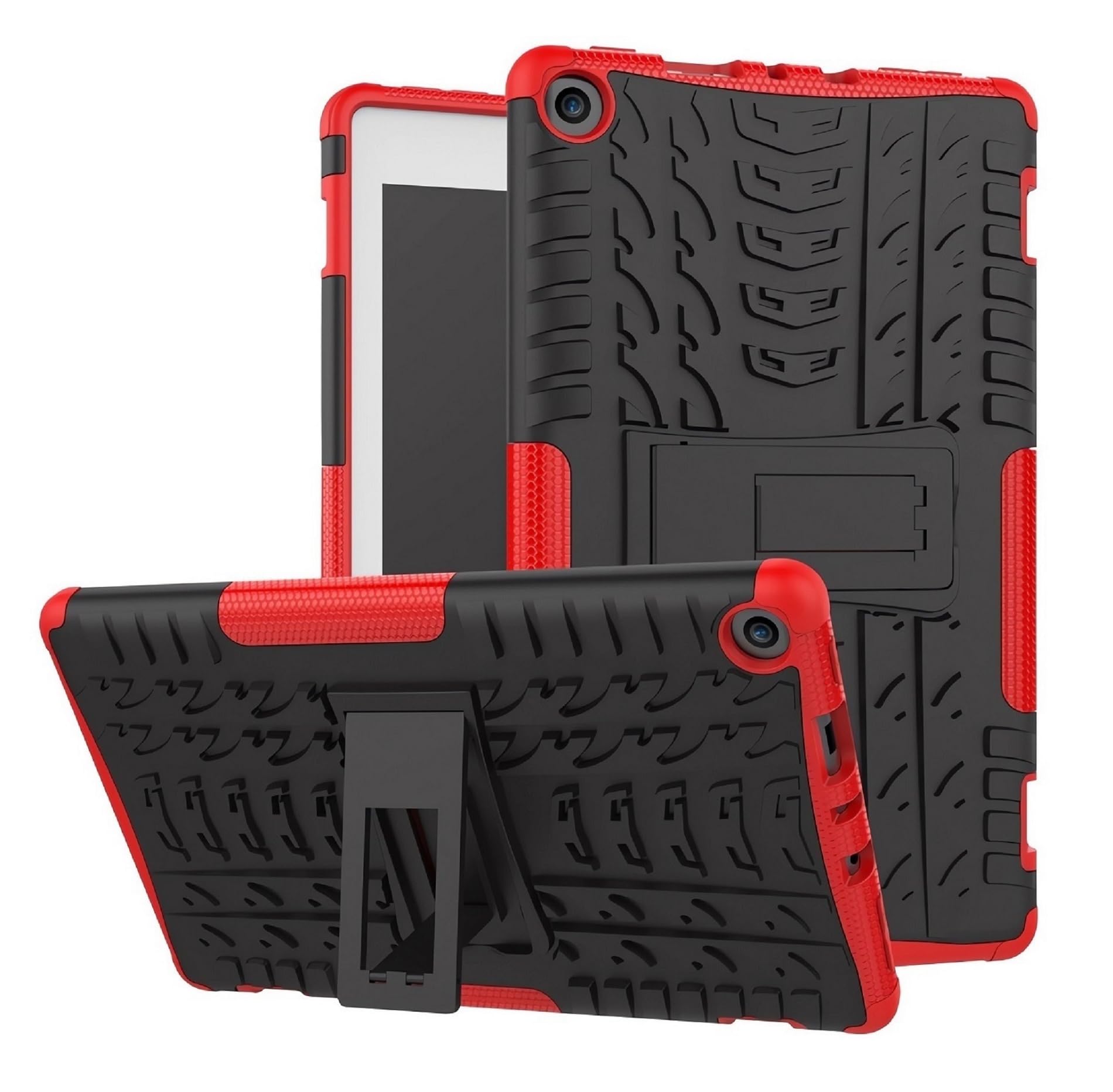 for F ir e8 Tablet case 2018 2017 Release 8th 7th Generation, Kickstand Heavy Duty Cover [ NOT fit F ir e8 Tab 12th/10th Gen 2022/2020 Release] (Red&Blk)