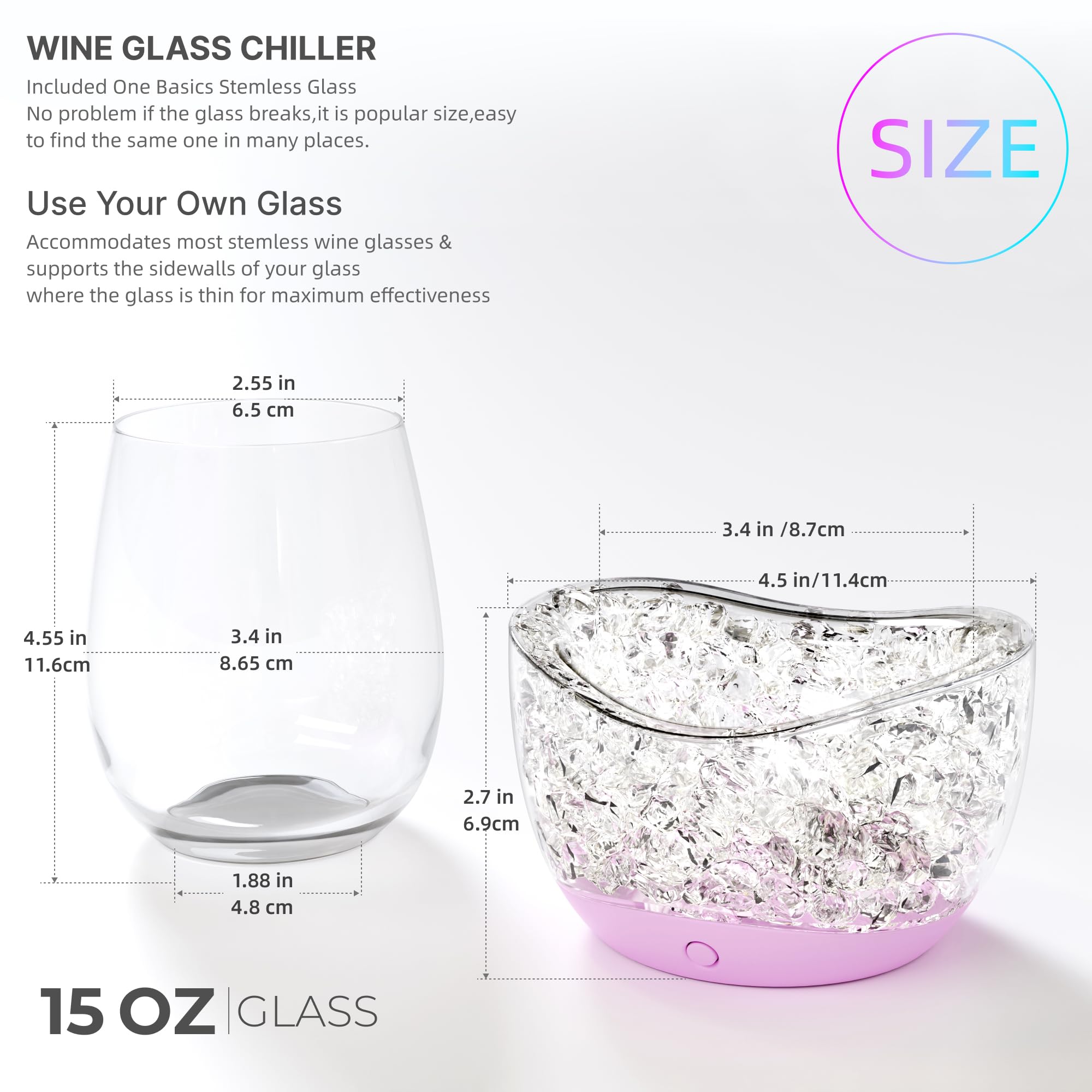 Refrigeratore per bicchieri da vino, mantiene il freddo nel bicchiere (rosa)