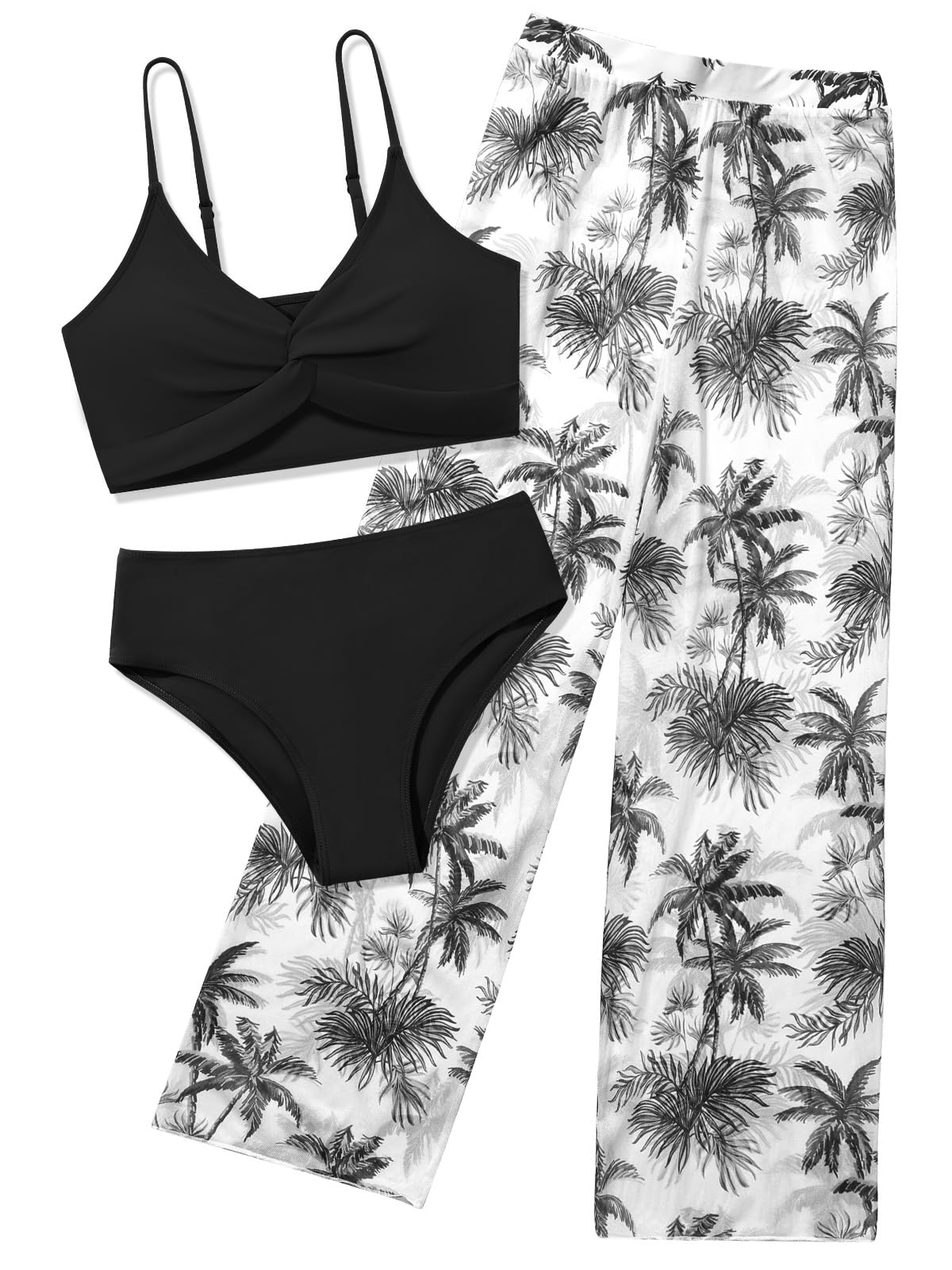 Traje de baño de 3 piezas para niñas, conjunto de bikini entrecruzado, talla 9-16 años