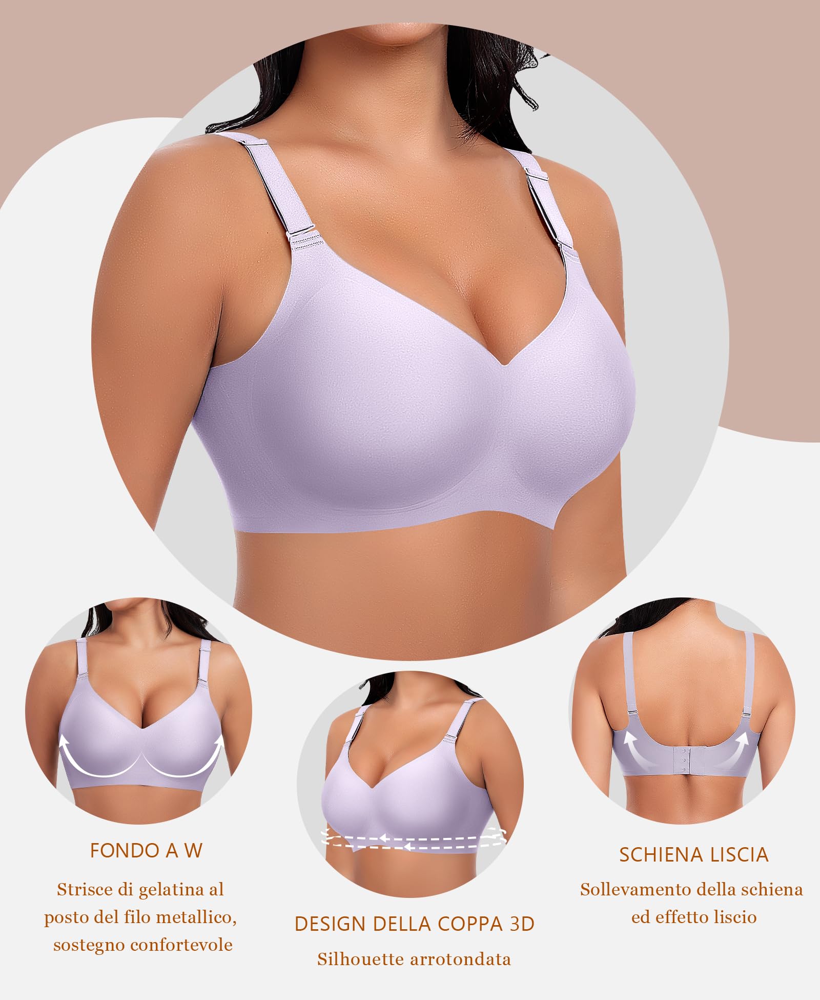 Ganado Reggiseno Senza Ferretto Donna Reggiseni Senza Cuciture Scollo a V Push Up Reggiseno Basic Comodo Imbottito