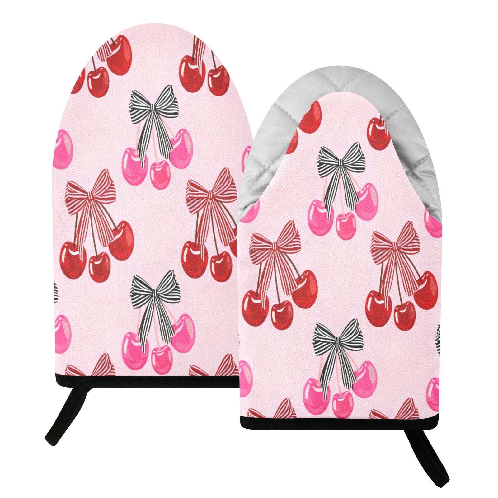 BURSTDDY Bow Tie Cherry Oven Mitt,Heat Resistant Kitchen Mitts for Cooking