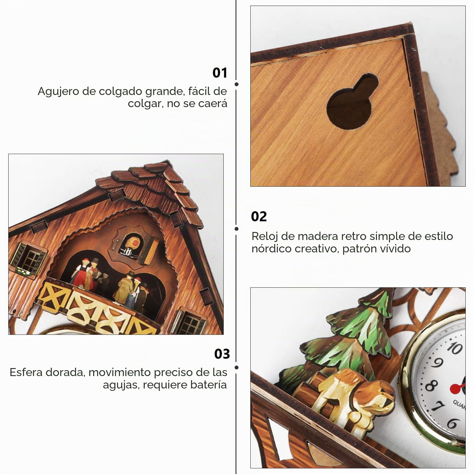 VOSAREA - Reloj de pared de madera con forma de cuco de péndulo antiguo para decoración del hogar y la habitación de los niños