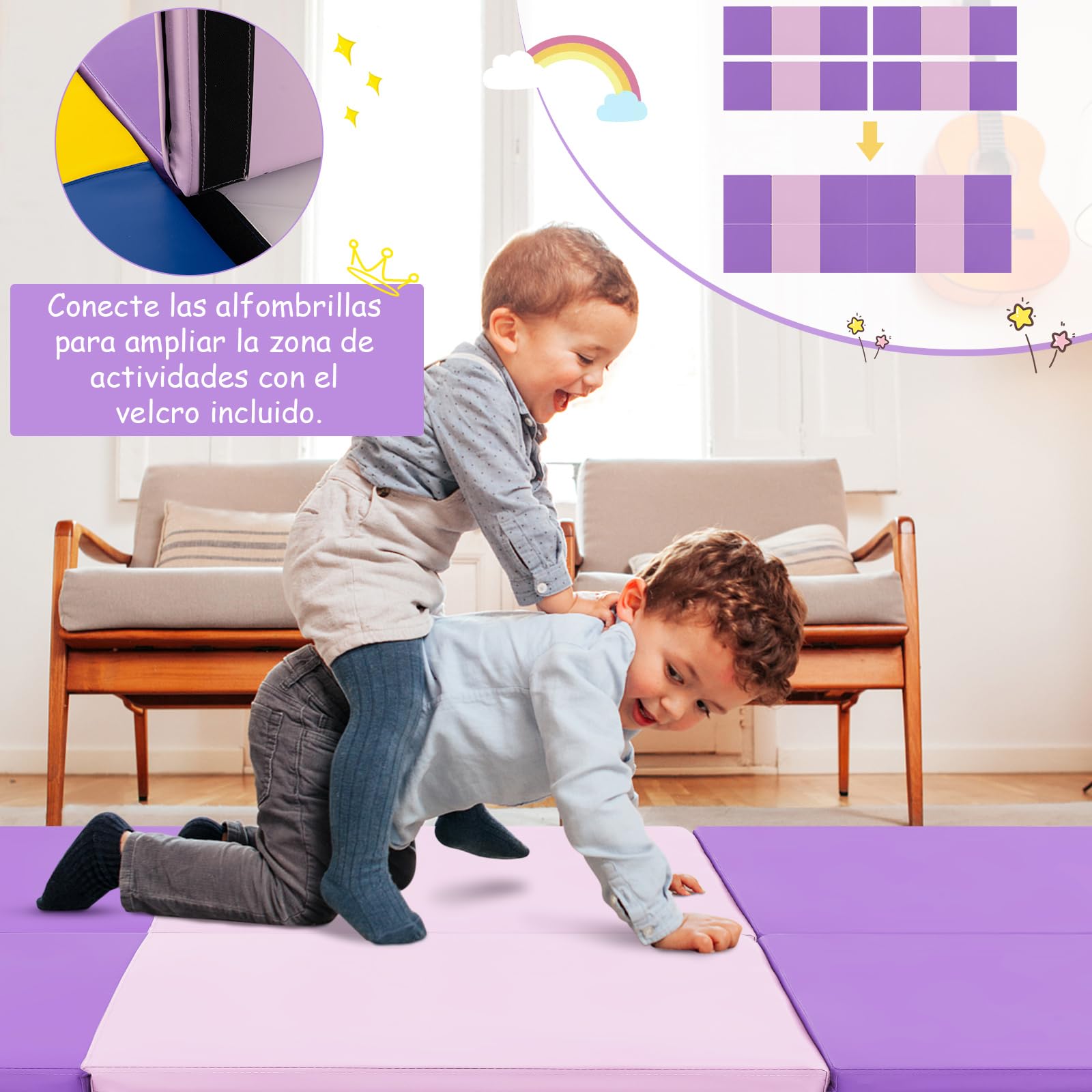 COSTWAY 180 x 60 x 5 cm Colchoneta de Gimnasia Plegable, Esterilla de Gimnasia con Superficie Impermeable y Algodon Perlado, Estera Suave de Yoga con 2 Asas para Niños Adultos
