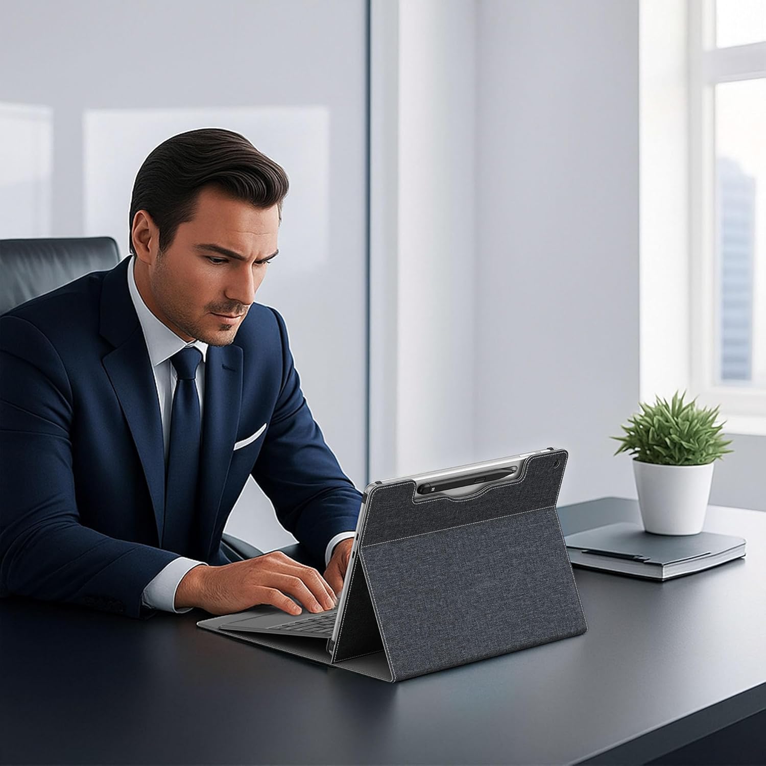 Laptop Case for Microsoft Surface Pro 1st Edition 12-inch, PU Leather Tablet Protective Cover with Multi-Angle Built-in Kickstand & Pen Holder, (Black) - Image 7