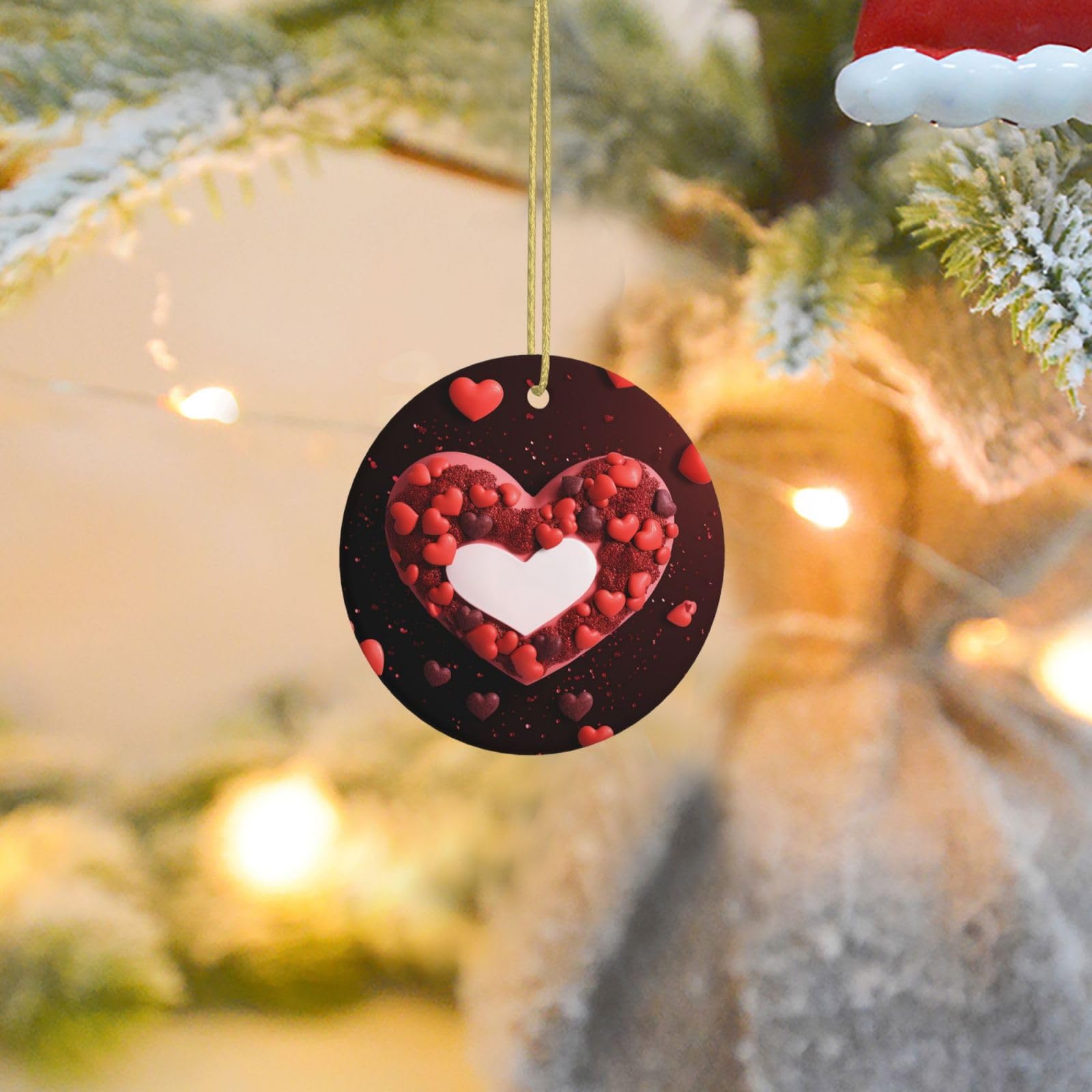 Christmas Tree Ornaments Ceramics Christmas Round Decorations in The Heart Ceramics Ornaments Circle Pentagram Xmas Tree Hanging Pendant for Christmas Tree Party Holiday Home Decor