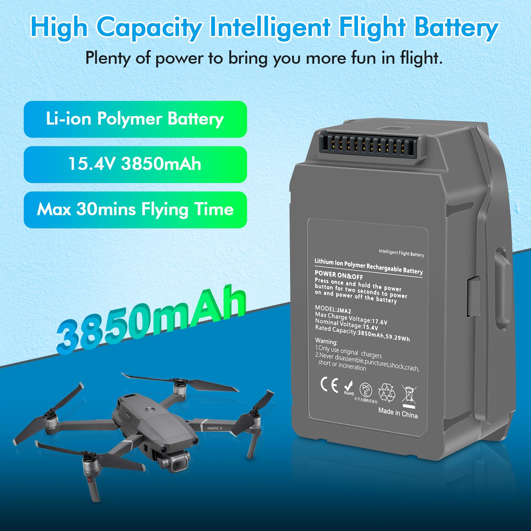 Batterie Intelligent 15.4V 3850mAh pour DJI Mavic 2 Pro / Zoom / Enterprise - 2 Pièces