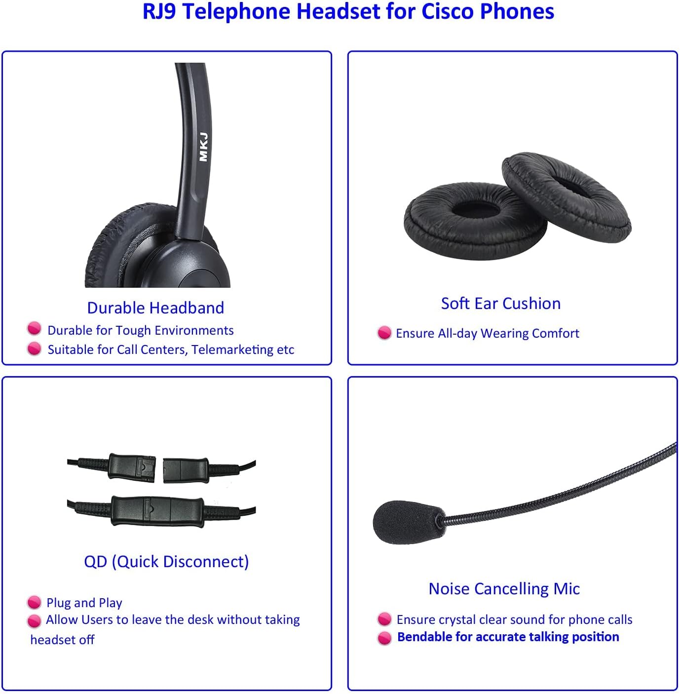 MKJ Headset Compatible with Cisco Phones Dual Ear Landline Headset with Noise Cancelling Microphone for Cisco Telephone CP-7821 7841 7942G 7941G 7945G 79607961G 7962G 7965G 7971G 7975G 8841 8865 9971 : Electronics