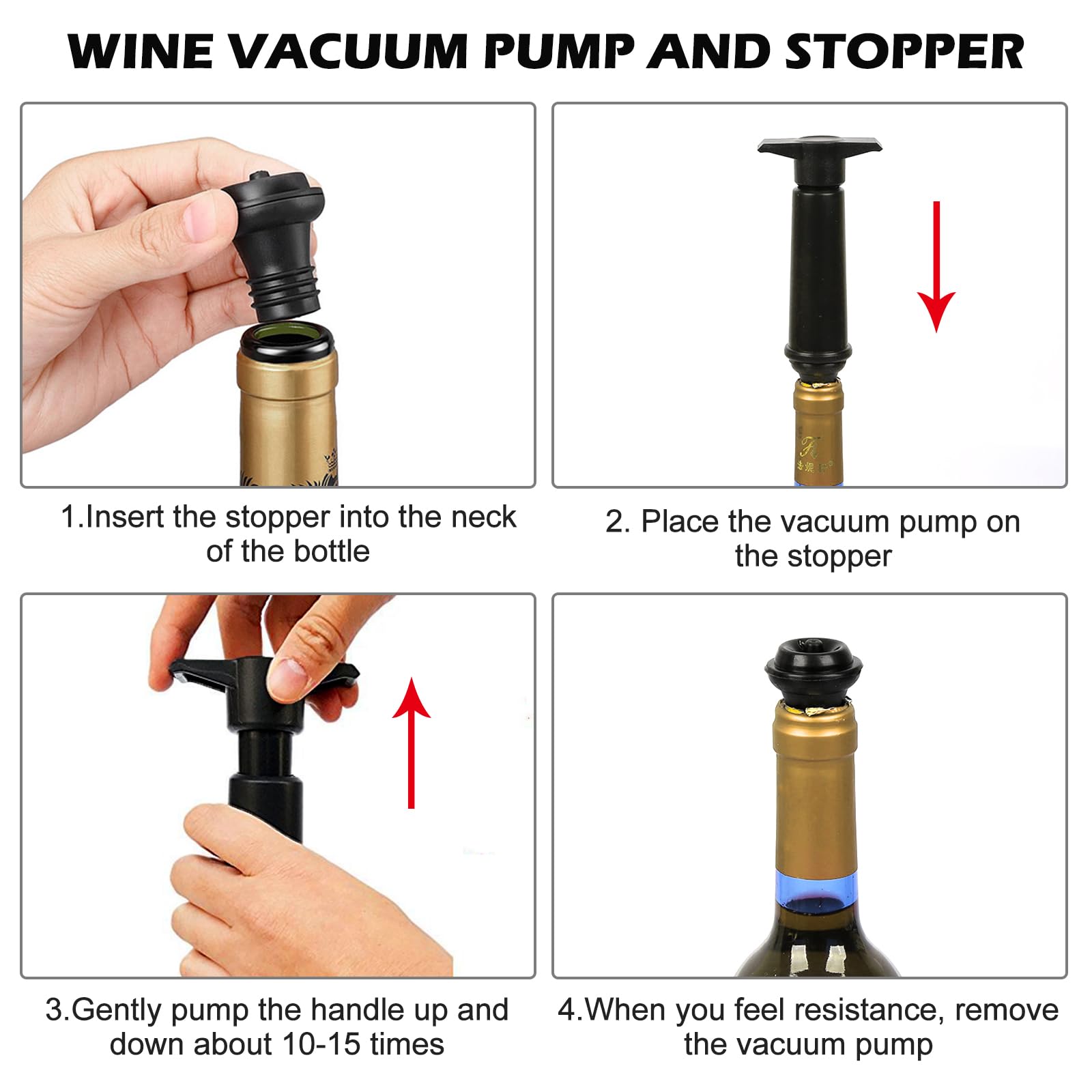 Weinpumpe Vakuum: 1 Pumpe Und 10 Stopfen Schwarzer Weinstopper, Luftdicht, Oxidation Verhindern, Für Weingenuss (Schwarz)