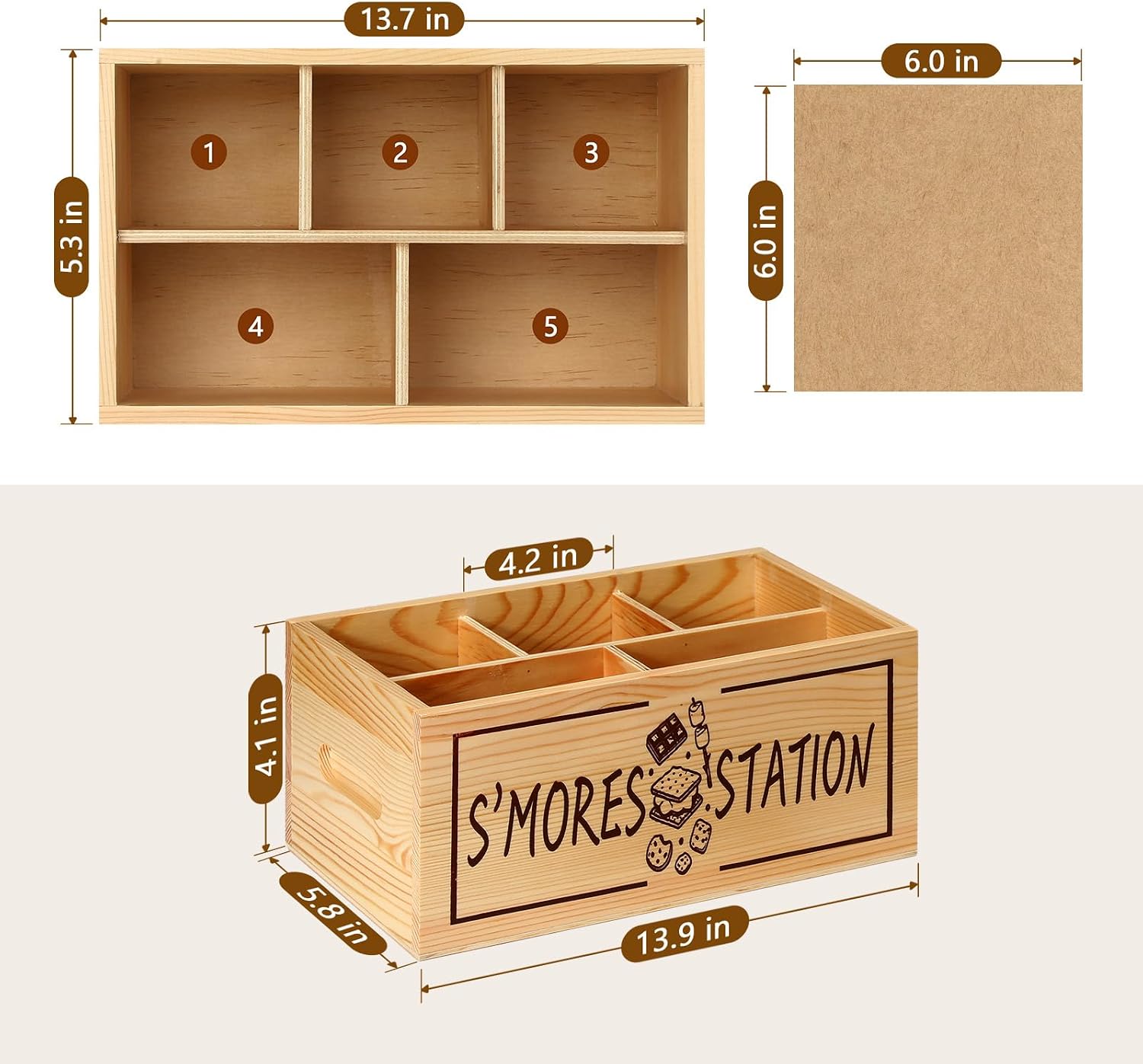 Sieral S‘mores Station with Tray Handle-farmhouse Smores Kit Smores Caddy Accessories Organizer Smore Kit Lake House Decoration Graham Cracker Tray for Fire Pit Outdoor, 200 Parchment Paper(Natural)
