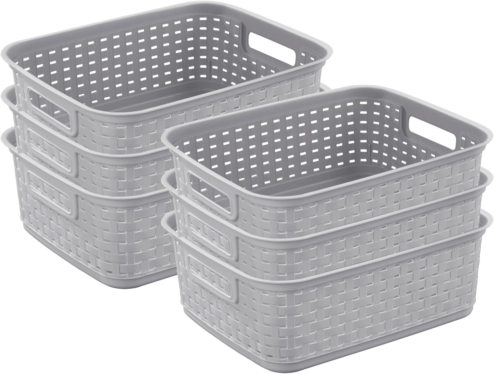Sterilite 12726A06 Short Weave Basket, Cement, 6-Pack