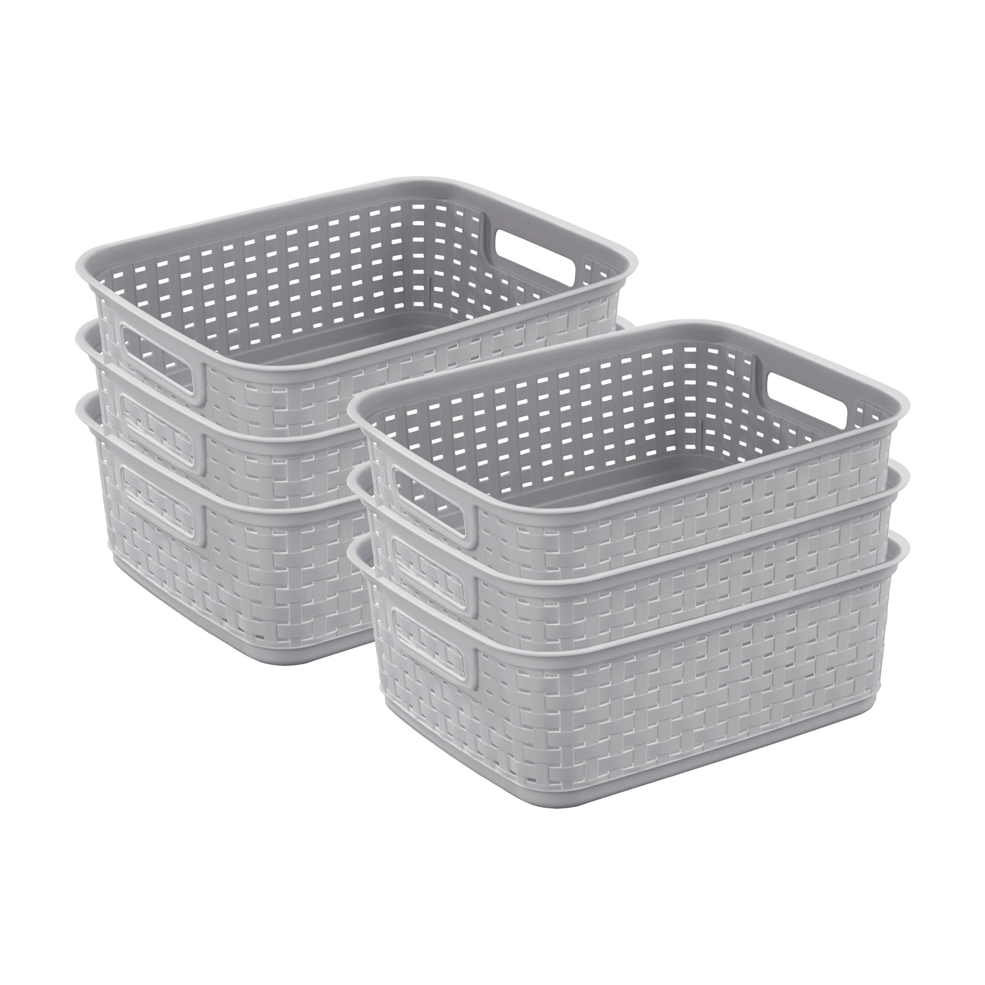 Sterilite 12726A06 Short Weave Basket, Cement, 6-Pack
