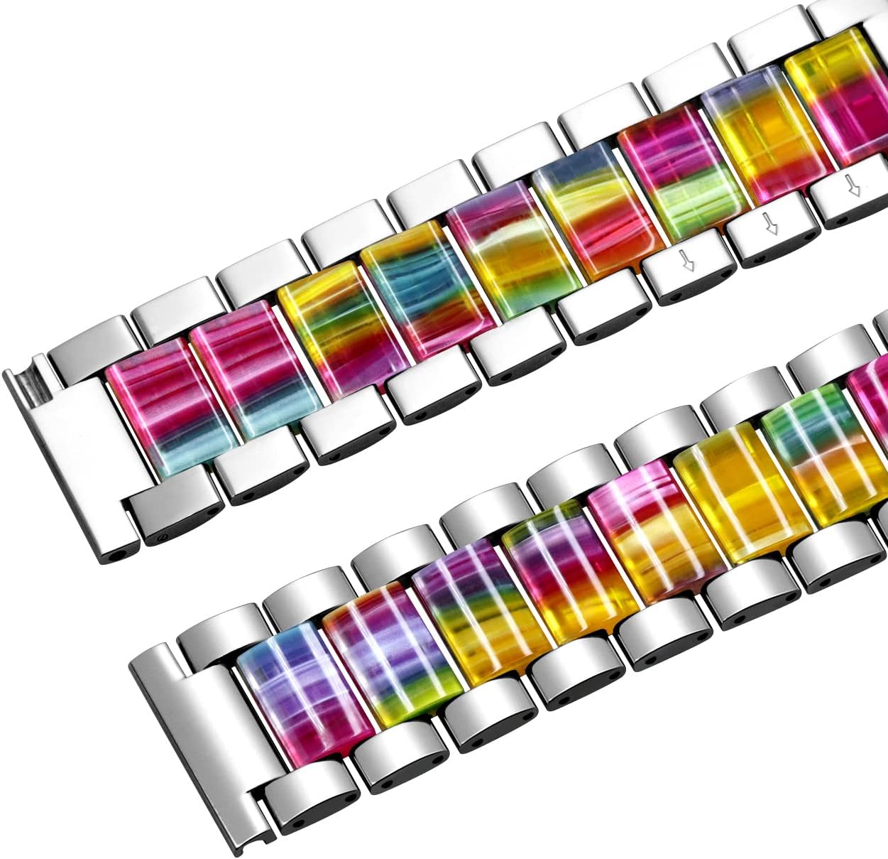 Light Weight Two Tone 20mm 22mm Blue Pink White Rainbow Amber Resin Silver Stainless Steel Watch Band Quick Release Strap Metal Folding Buckle for Men Women