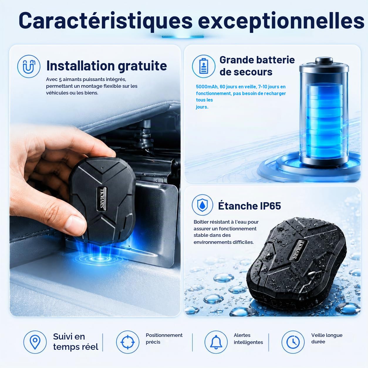 Traceur GPS Voiture 4G, Tracker Aimanté, Longue Autonomie 6 Mois, Alarme Antivol/Vibration, Traqueur GPS sans Carte SIM (Abonnement Requis) Suivi en Temps Réel TK905E