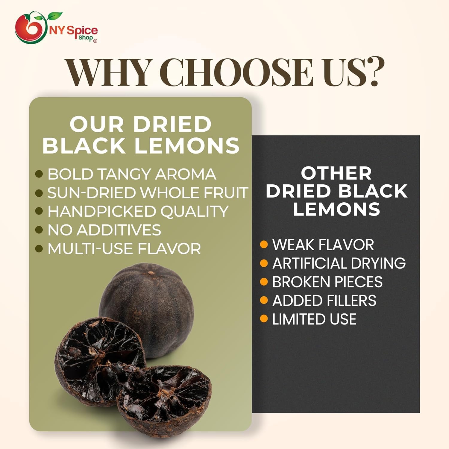 NY Spice Shop Whole Dried Black Lemons - 3 Pound Citrus limon - Natural Sun-Dried Loomi - Tangy Citrus Pods for Middle Eastern Cooking, Soups Stews and Spice Blends