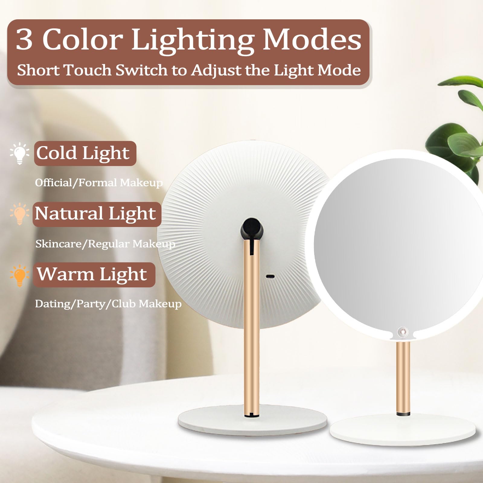 Specchio Da Trucco Con Luci LED 3 Colori - Lente 10X Ingrandimento - Regolabile 360° - Ideale Per Makeup Preciso - Foto 8