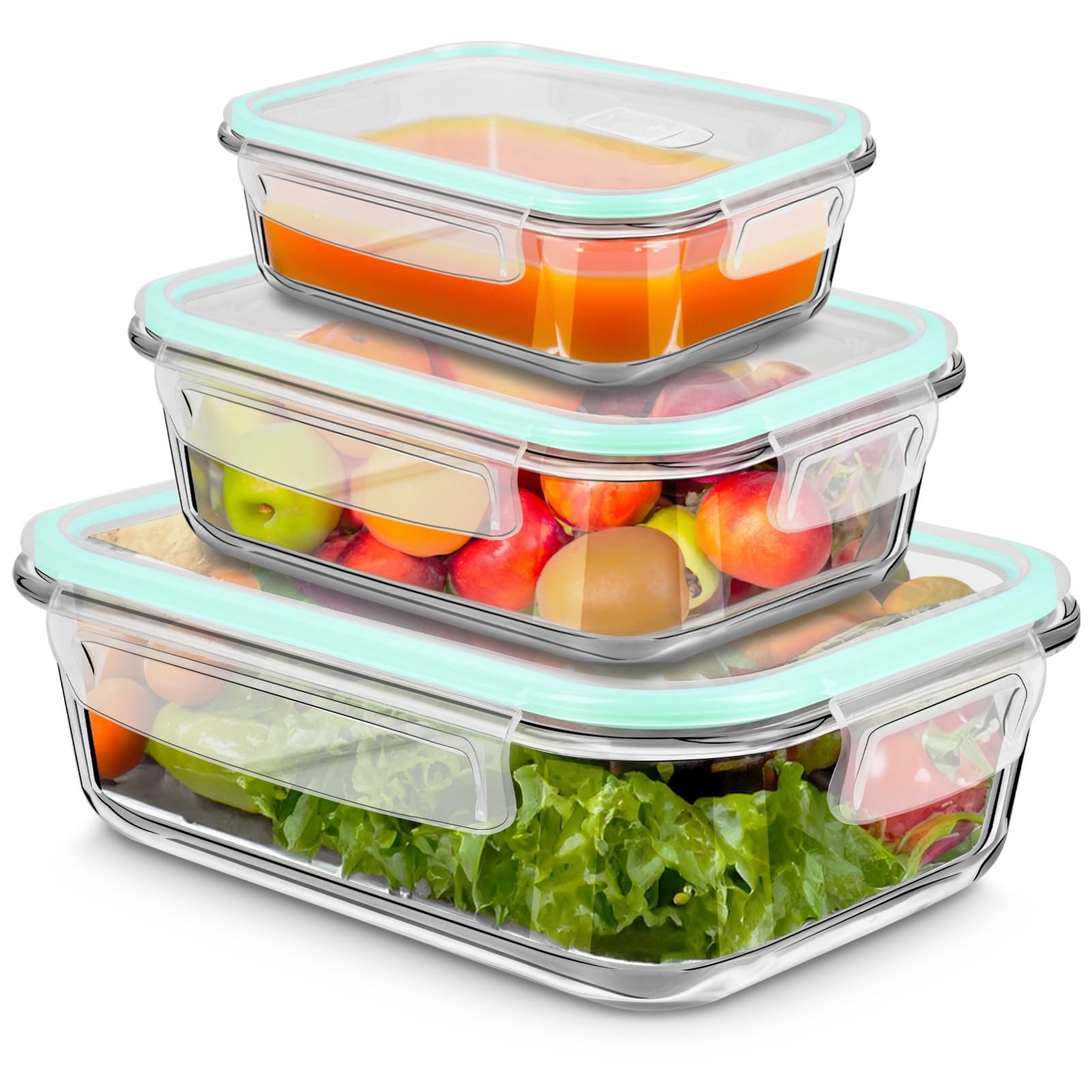 LXUDN 3er Meal Prep Boxen Glas, BPA-Frei Glasdosen mit Deckel, Vorratsdosen Frischhaltedosen Glas mit Deckel, Glasschüssel mit Deckel (1040ml, 680ml, 410ml), DD-320