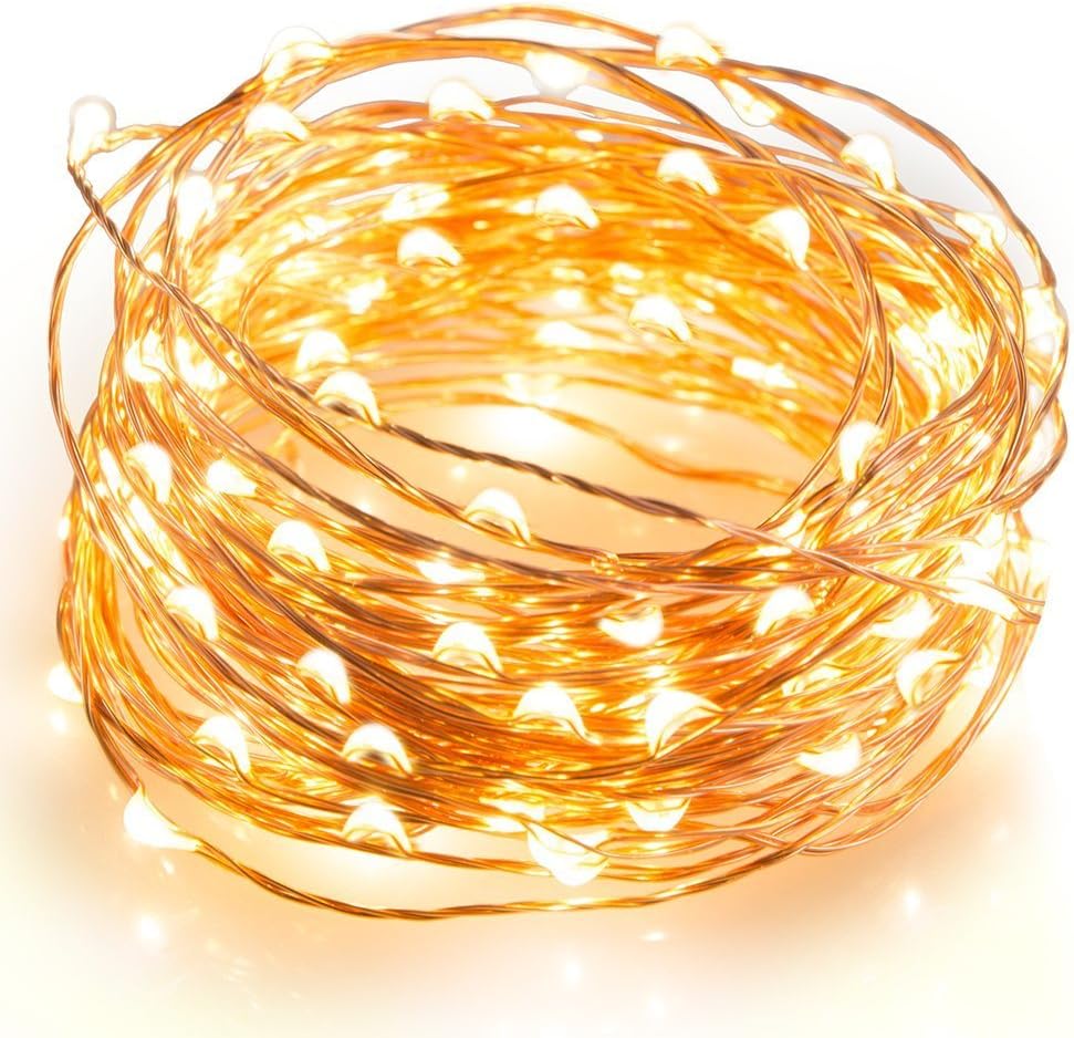 UOTOO Copper Wire Lights, warm white led string lights, starry string lights, for Seasonal Decorative Christmas Holiday, Wedding, Party (100leds, 33ft, Warm White)