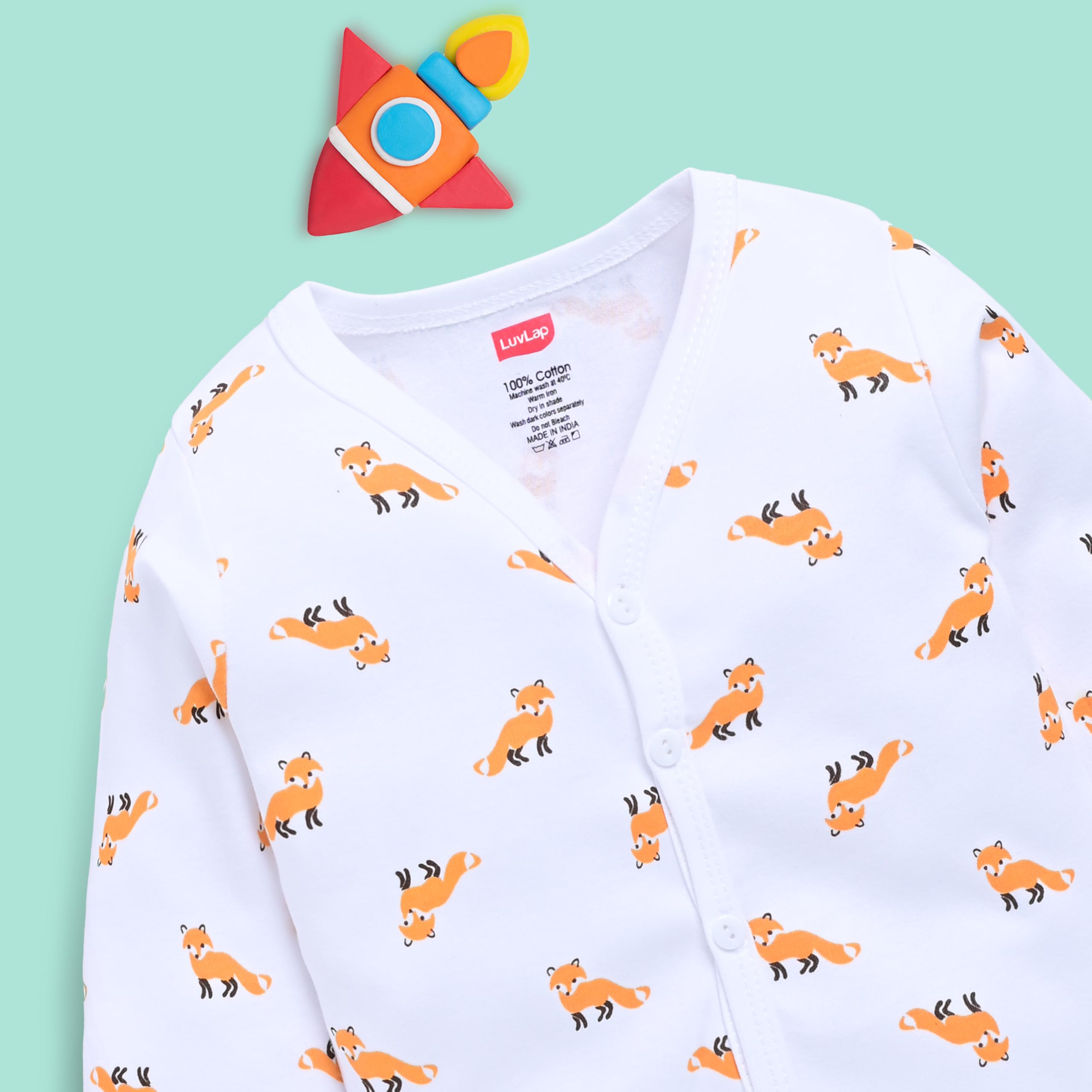 LuvLap Unisex's Cartoon Modern Fit F/S Jhabla (LLAMZGR0104_Multicolour-8 1 to 3 Months) - Image 7 thumbnail