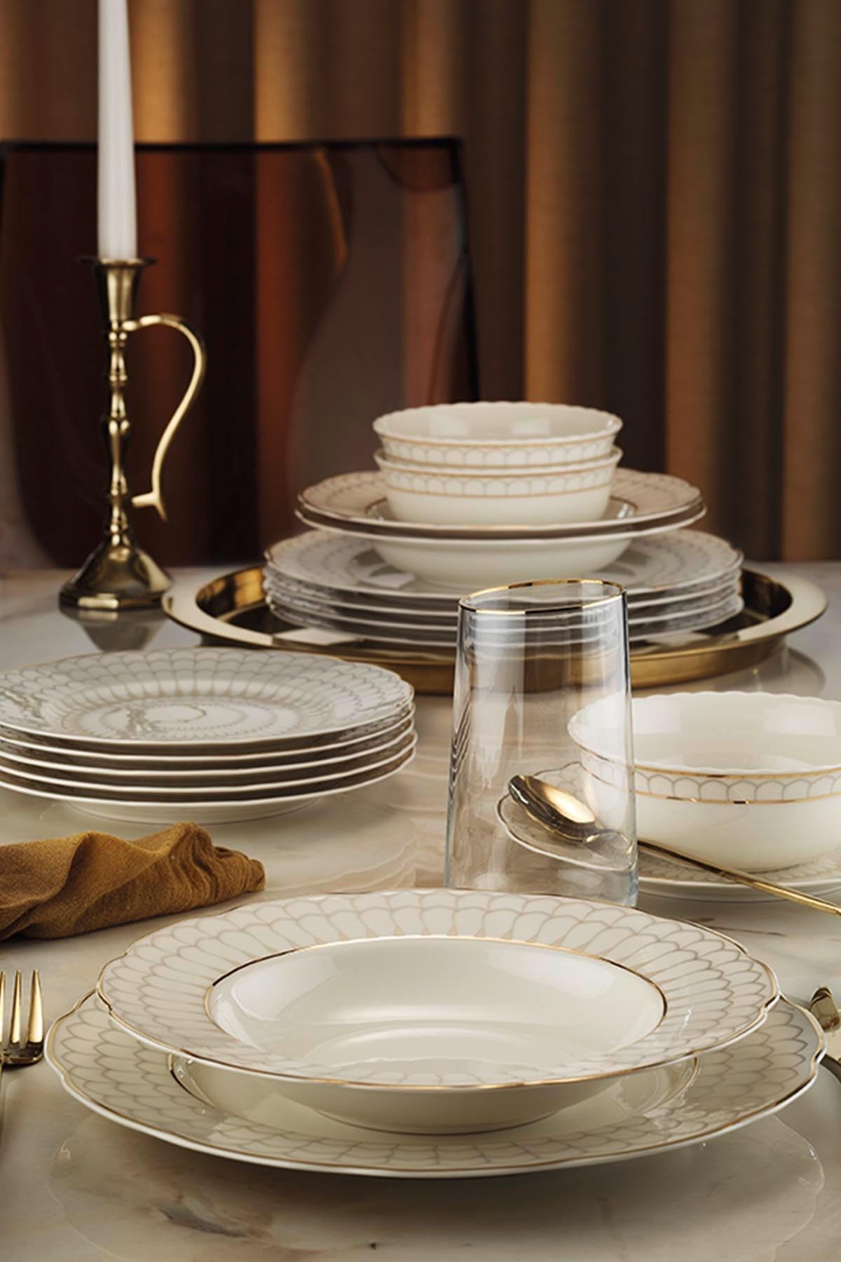 Elegant 24-Piece Dinner Set, 100% Porcelain | Includes 6 Service Plates (27 cm), Deep Plates (21 cm), Dessert Plates (21 cm), & Bowls (15 cm) | Perfect for Stylish Dining!