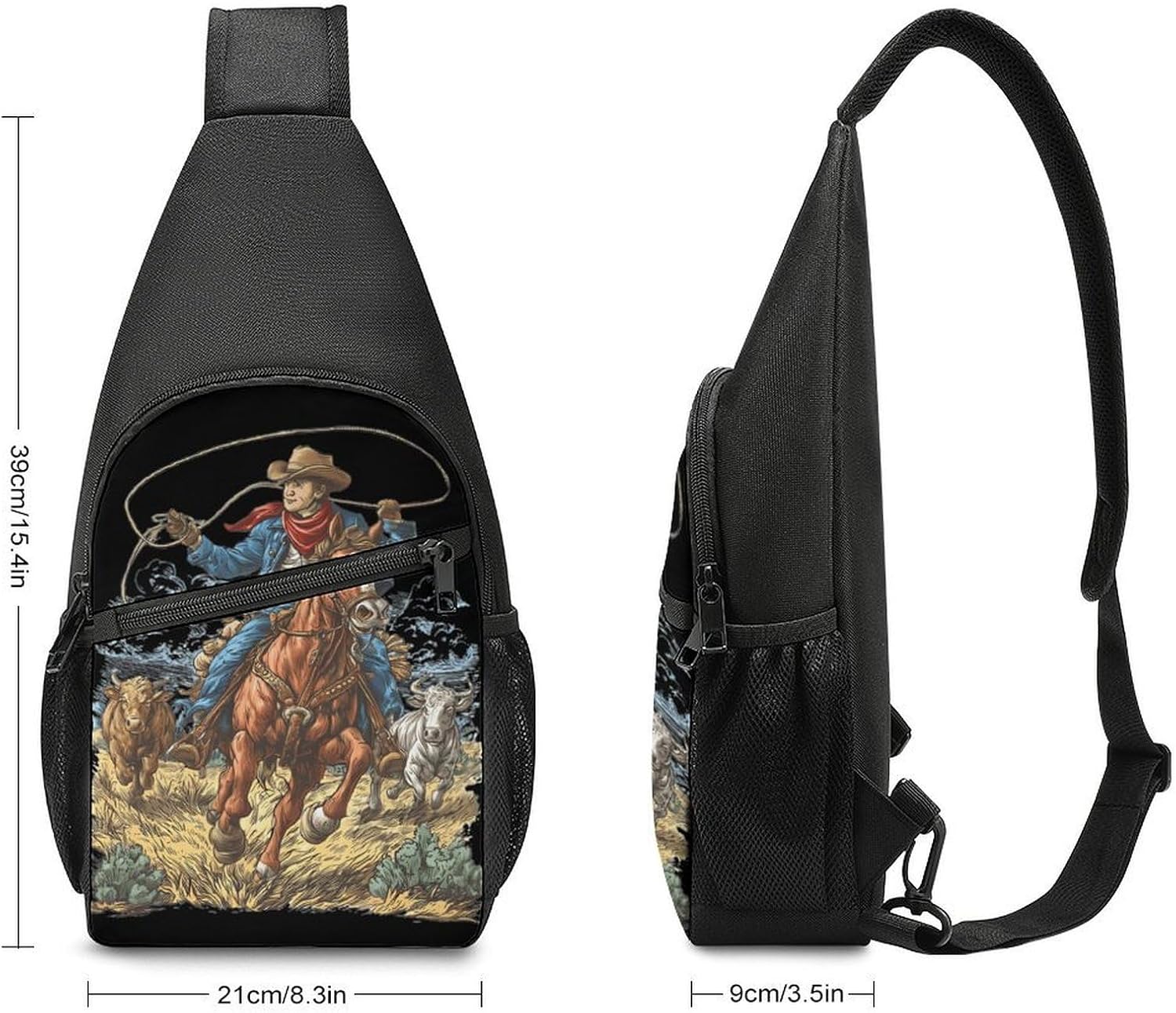 Cowboys on Horseback Crossbody Sling Backpack Chest Bag Daypack | unisex,trendy,with convertible and detachable shoulder strap,side pockets