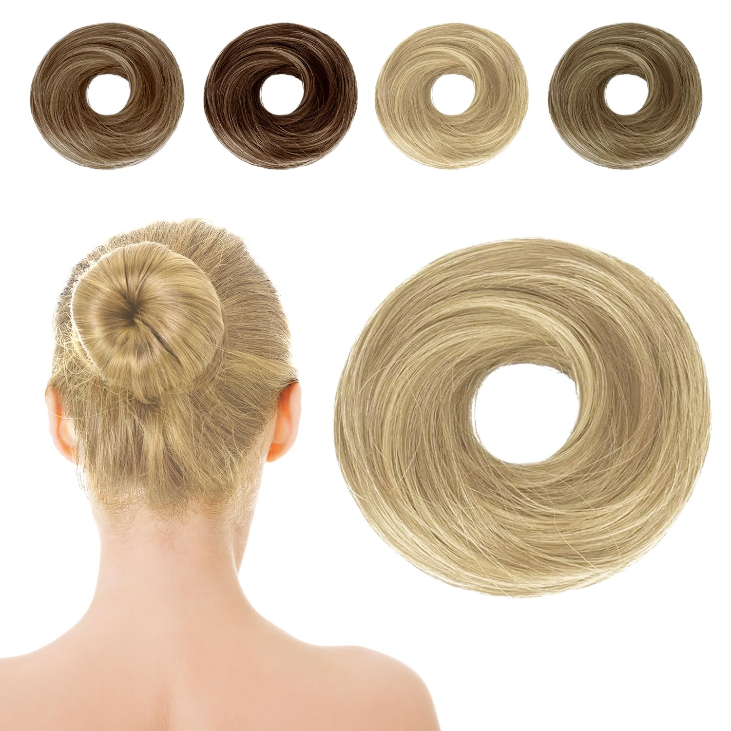 Hair Pieces for Women Messy Hair Bun Scrunchie, Elastic Hair Bun Extensions, Updo Hair Accessories, Synthetic Curly Scrunchies (Blonde)