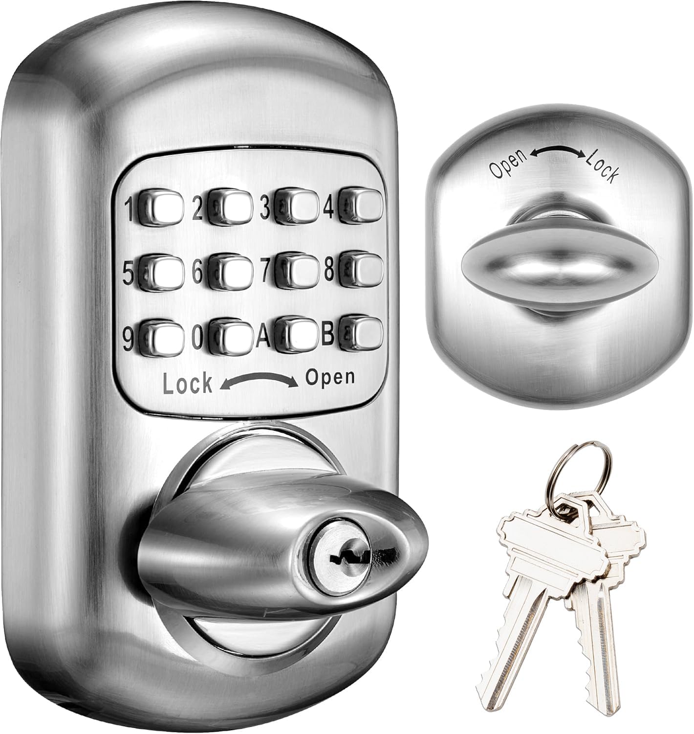 Keyless Deadbolt Keypad Entry Door Lock - Zinc Alloy Sabbath 100% Mechanical Shabbos - No Risk of Low Power, Silver