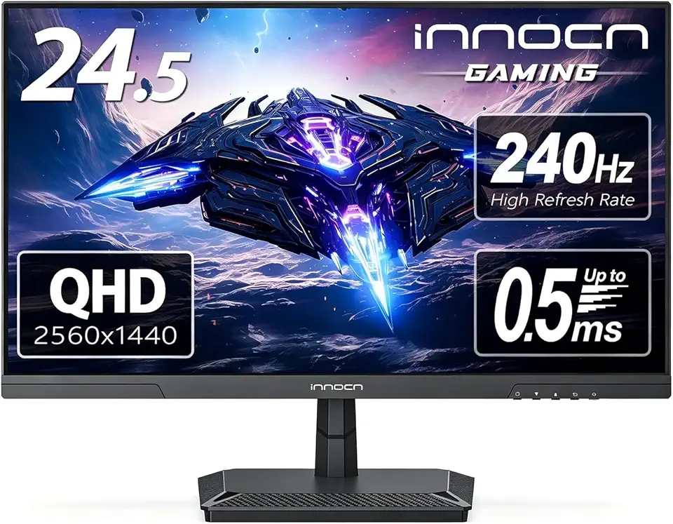 INNOCN Monitor Gamer De 24,5 Polegadas 1440P 240Hz Qhd 2K, Tela Para Jogos De Mesa Para Pc, Ips Hdmi 2.1 Rápido, Displayport, Alto-Falante Integrado, 25G2S