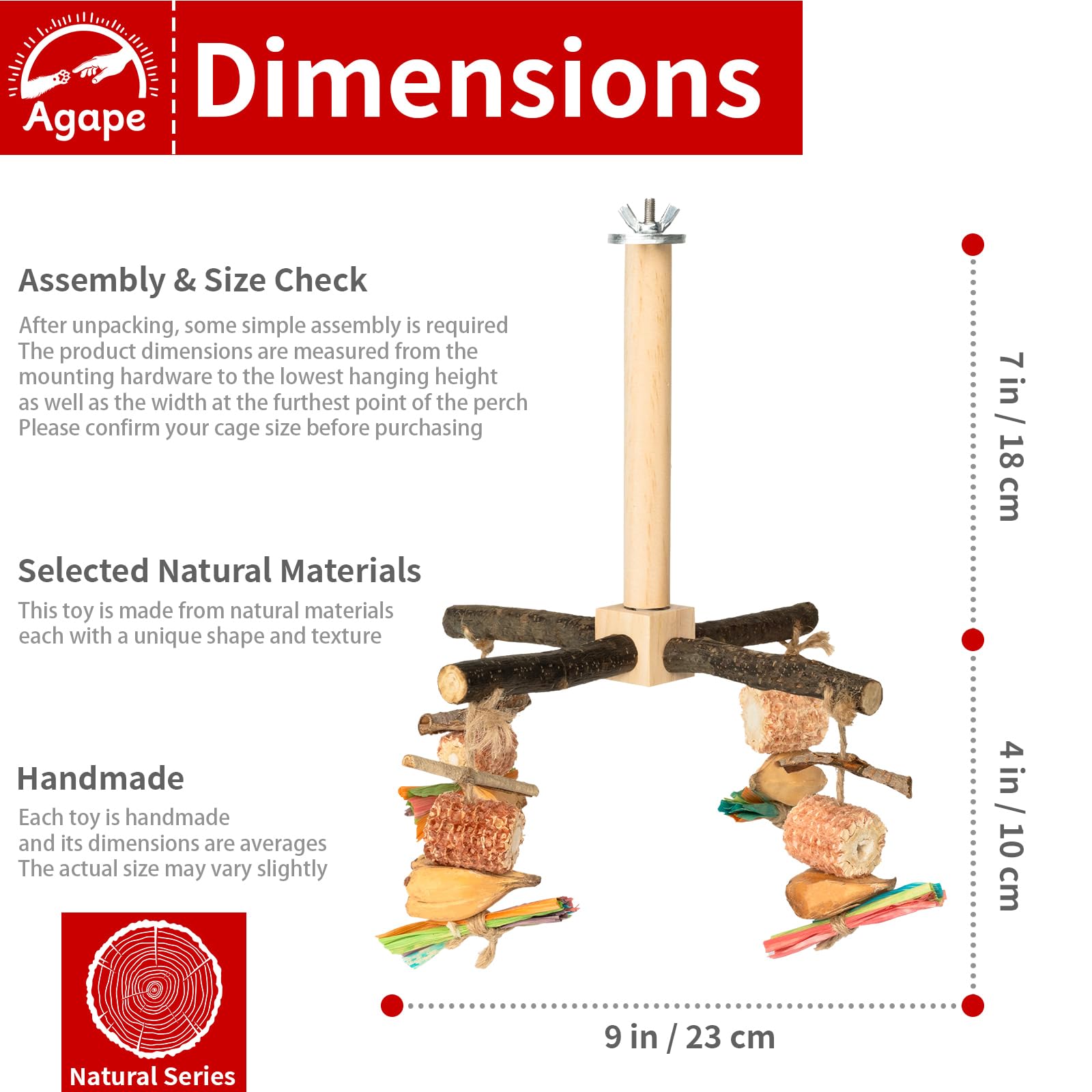 Agape Rotating Parrot Perch Toy with Chew Toy, Natural Wooden Perch Stand for Small & Medium Birds, Bird Cage Accessory with Exercise Wheel for Parakeets Cockatiels Lovebirds Conures Finches Budgies - image 6