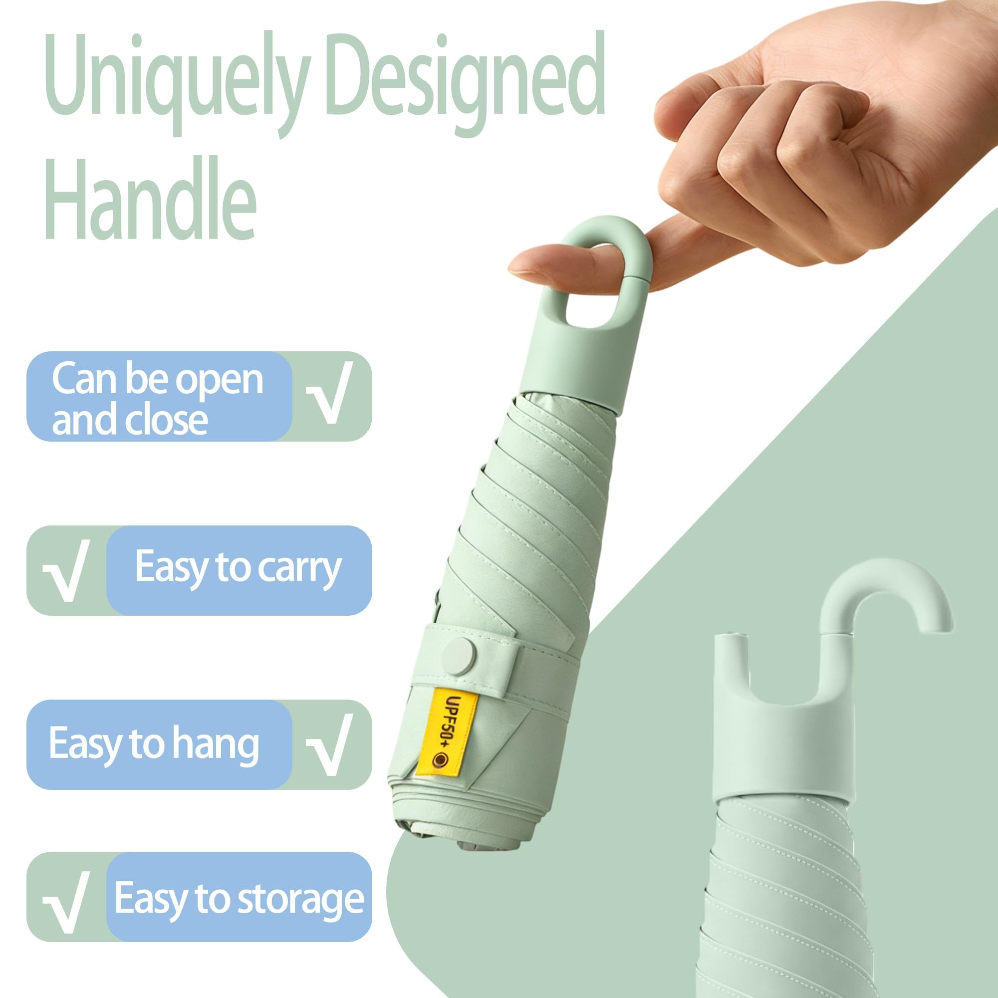 Paraguas Plegable Compacto para Viajar,Gire la Manija de Apertura y Cierre,Protección UV,UPF 50+,Recubrimiento de Teflón,6 Varillas,Mujeres y Niños,Mochila/Coche,Sombrilla Portátil,Lluvia y Sol