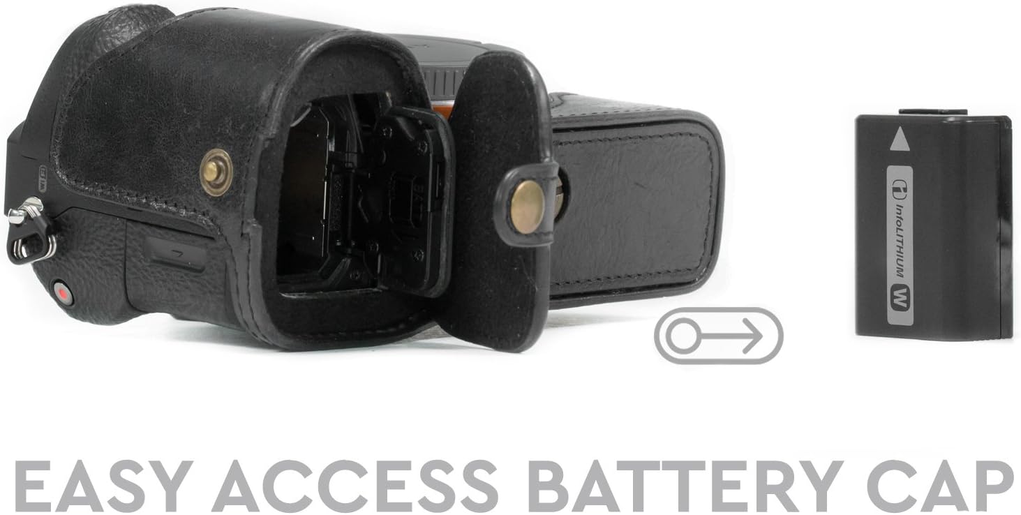 MegaGear MG1129 Sony Alpha A7S II, A7R II, A7 II Genuine Leather Camera Half Case and Strap - Black