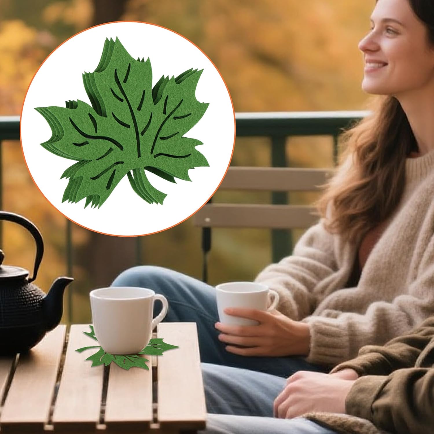 16pcs Maple Leaf Coasters, Felt Fall Drink Coasters Heat Insulation Non-Slip Table Coffee Cup Decoration Placemats Coaster Set for Thanksgiving Autumn Home Kitchen Dinner Table Decor (4 Colors)