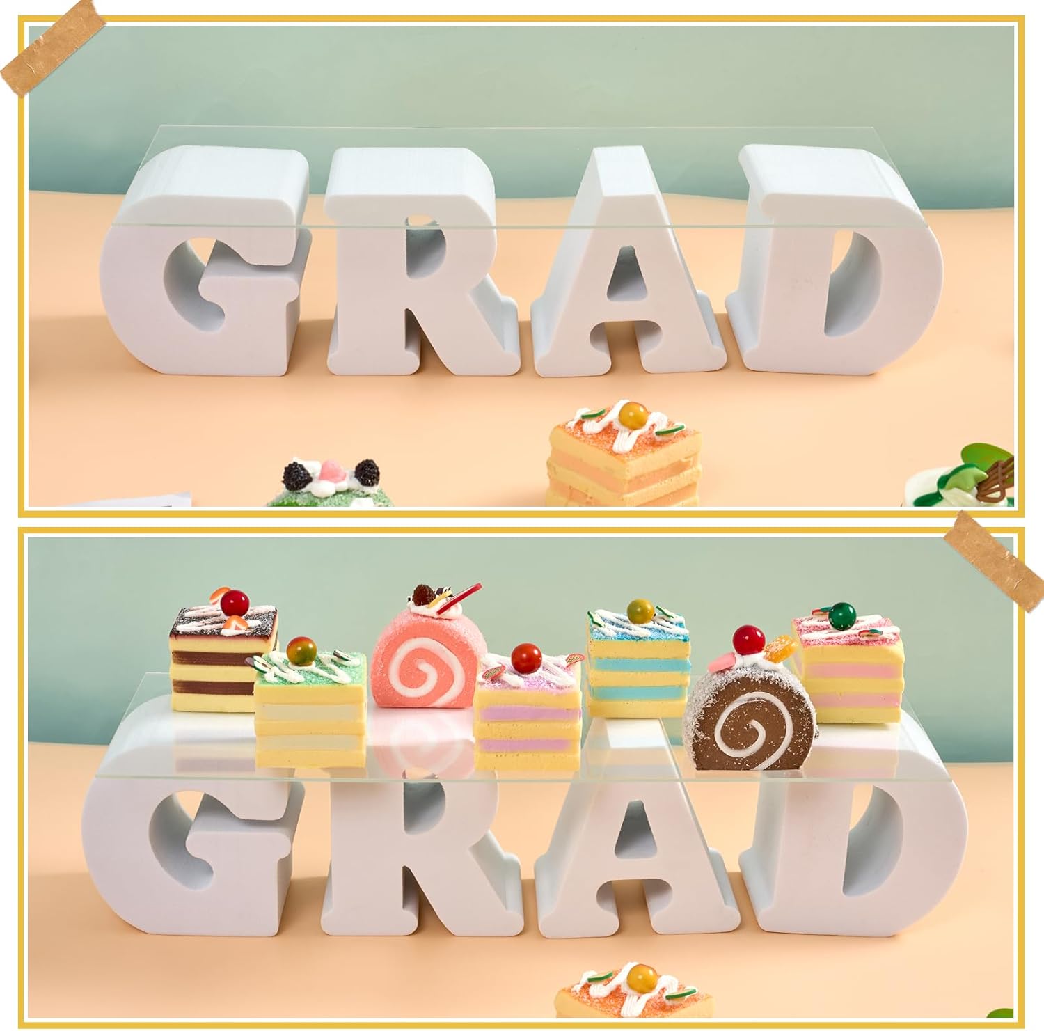 2026 Graduation Cupcake Stand, GRAD Letter Dessert Table Display Set with 6.3 x 15.7 Inch Clear Acrylic Tray, Lightweight Party Decoration for Congrats Grad College Celebrations (Grad)