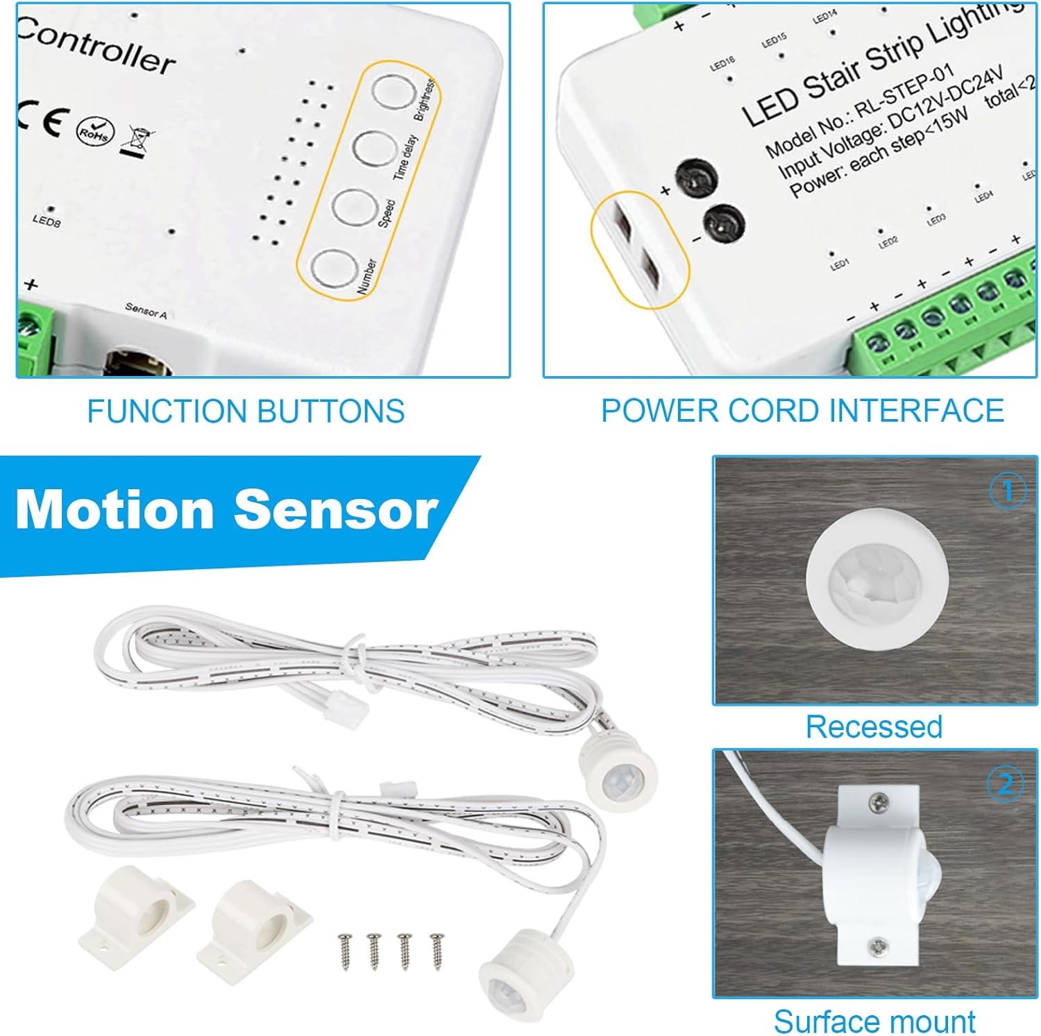 Intelligent Stair Light Motion Sensor LED Stair Lighting Staircase Light Indoor with Main Wire COB LED Strip Light Under Stairway Tread Step Light Cascading Light Up Step by Step for 16 Stair