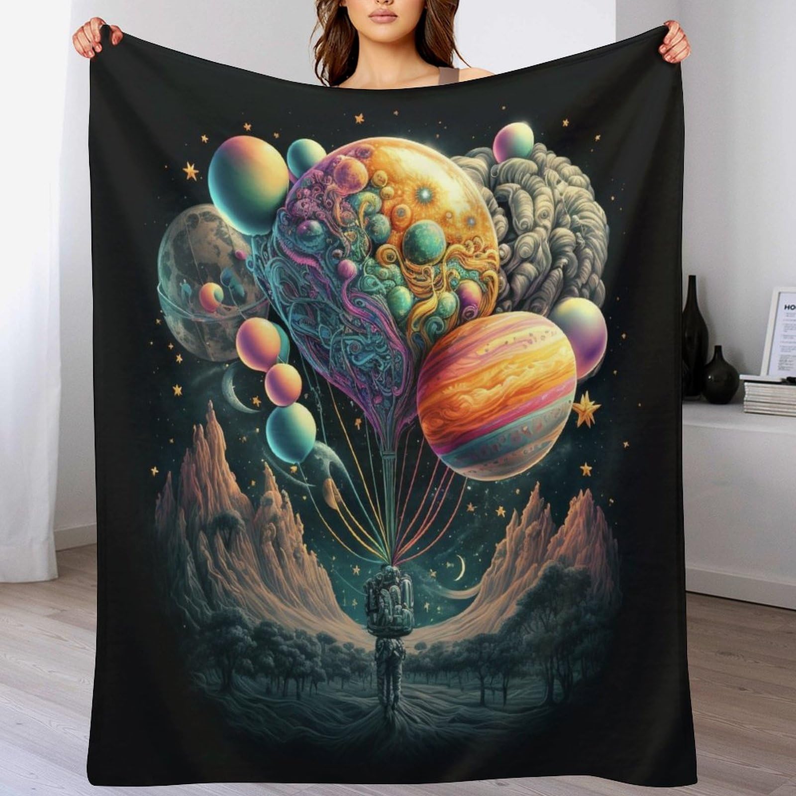 Plaid couverture polaire planète 180x200cm pour lit et canapé