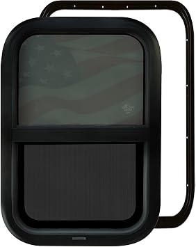 Aucuda RV Vertical Sliding Window 15"x22" DOT Certified - Shatterproof Tempered Glass with Screen & Trim Kit, 1-3/4" Wall Fit for Teardrop Camper, Cargo Travel Trailer Easy Install, Heat Insulation