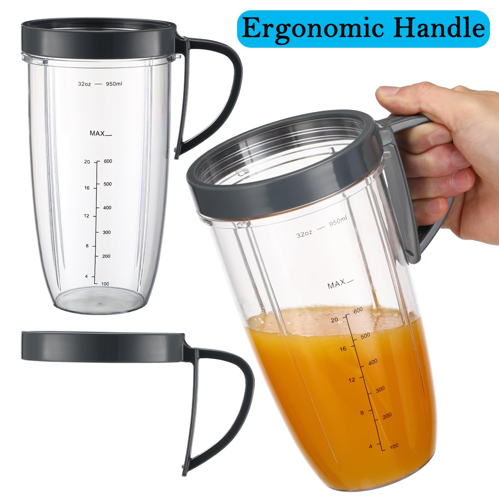 Do nutribullet Blender Cup & Blade Zestaw wymienny 900 ml, ogromny kubek z 2 otwieranymi pokrywkami na wynos, 1 uchwytem pierścieniowym i ostrzem ekstraktora premium, kompatybilny z blenderem