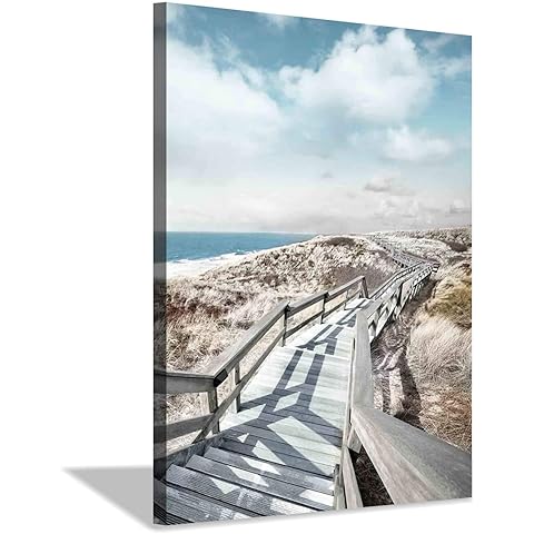 Beach Pier Canvas Wall Art: Boardwalk Stair Picture Graphic Art Painting for Wall Decor(18''x24'')